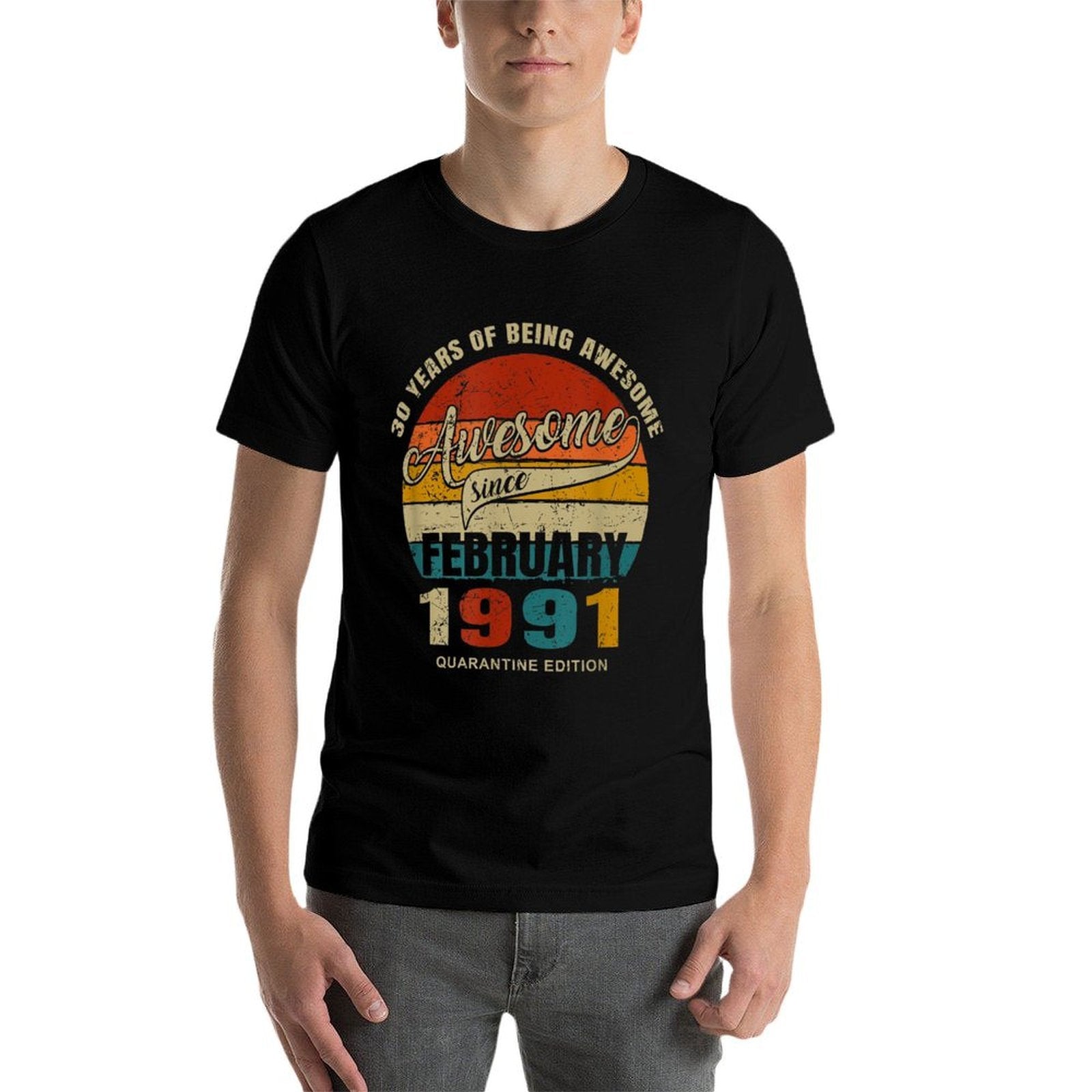 30 Years Of Being Awesome Since February 1991 30th Birthday  Ribbed Collar T-Shirt