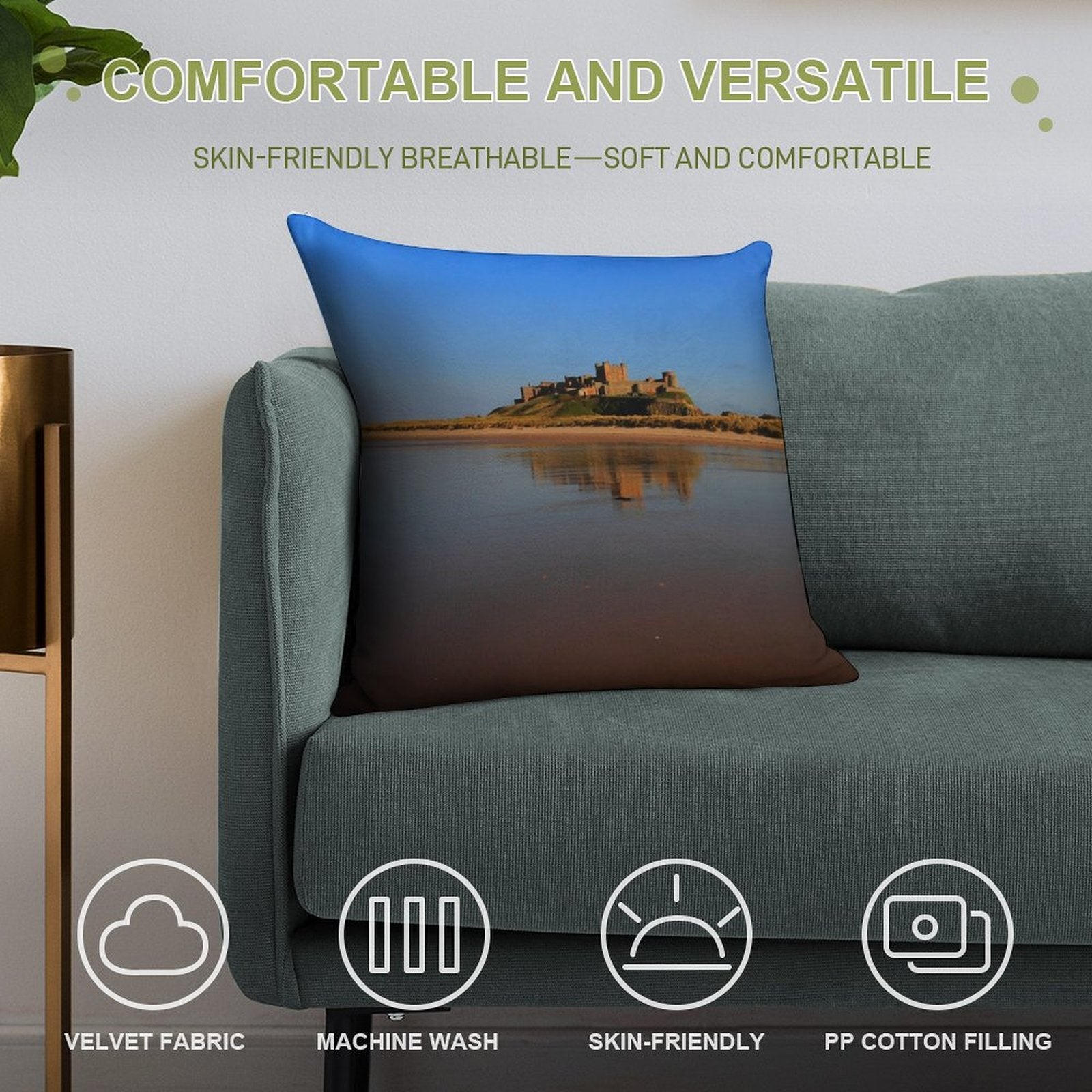 Bamburgh Castle Soft Skin-Friendly Throw Pillow