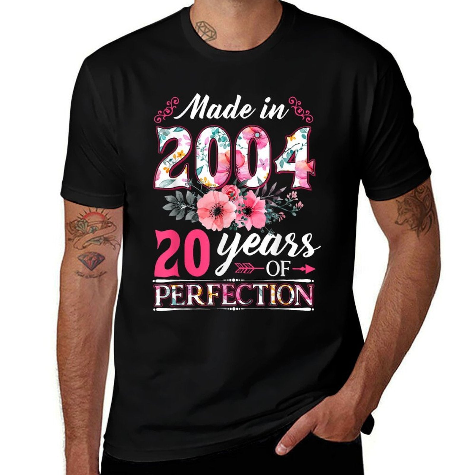 20 Year Old Made In 2004 Floral Flower 20th Birthday Womens  Odor-resistant T-Shirt
