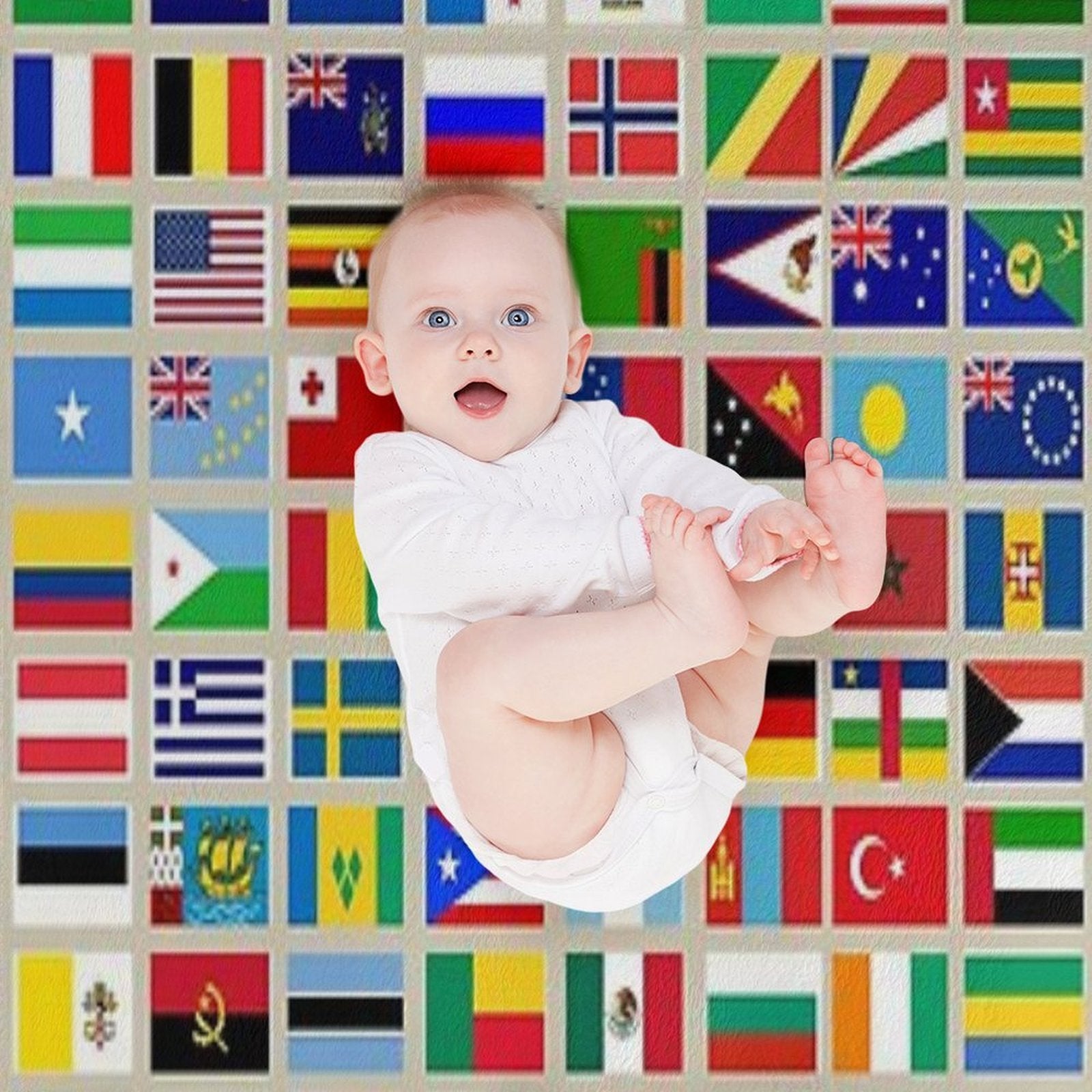 Flags of The World All Countries Nations  - Beige Compact Throw Blanket