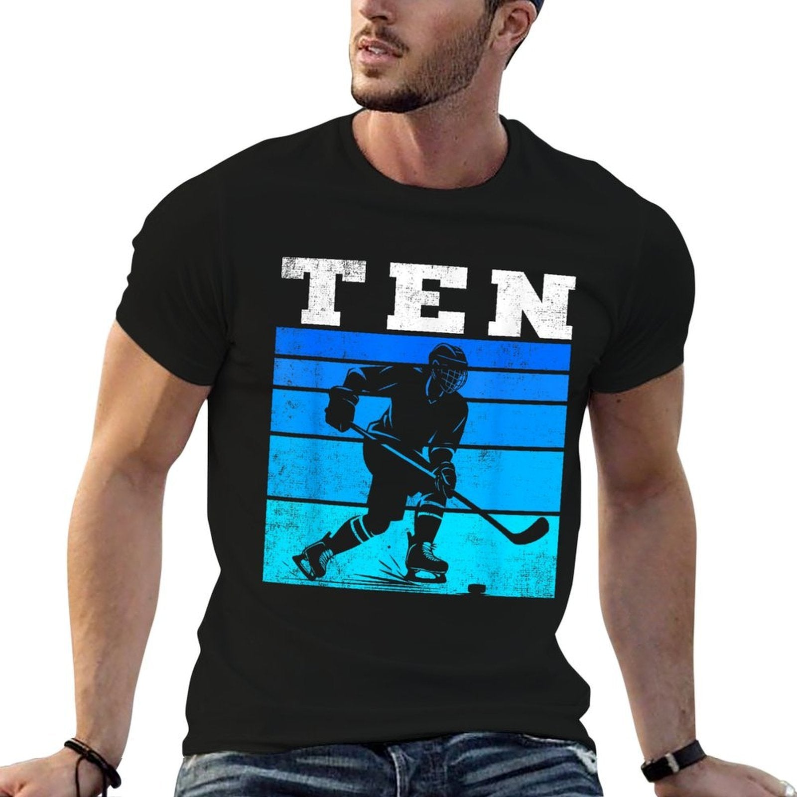 10th Birthday Ice Hockey Boys Ten Hockey Birthday Party  Trendy Pattern T-Shirt