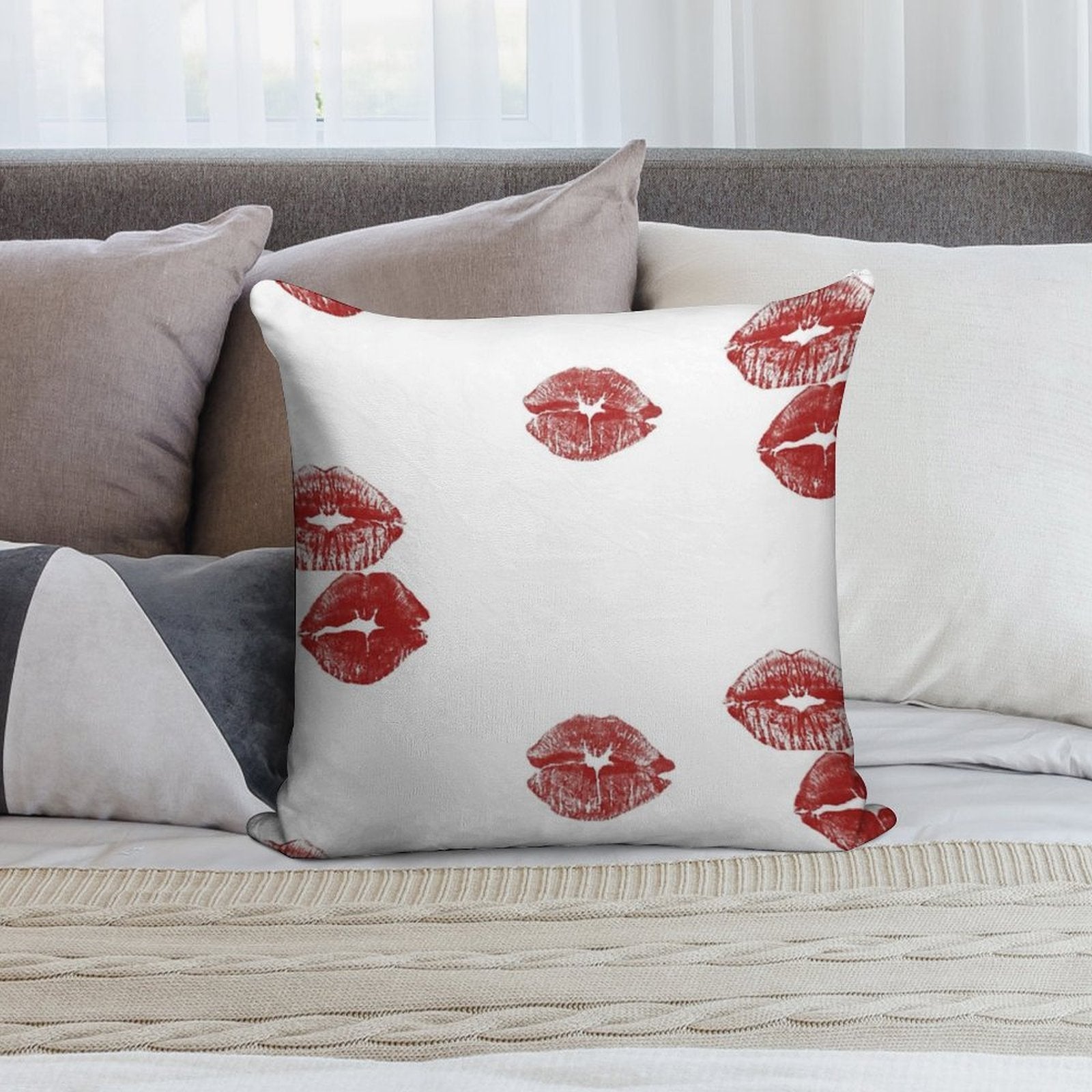 3 Pack Kiss Mark Soft Decorative Cover Throw Pillow