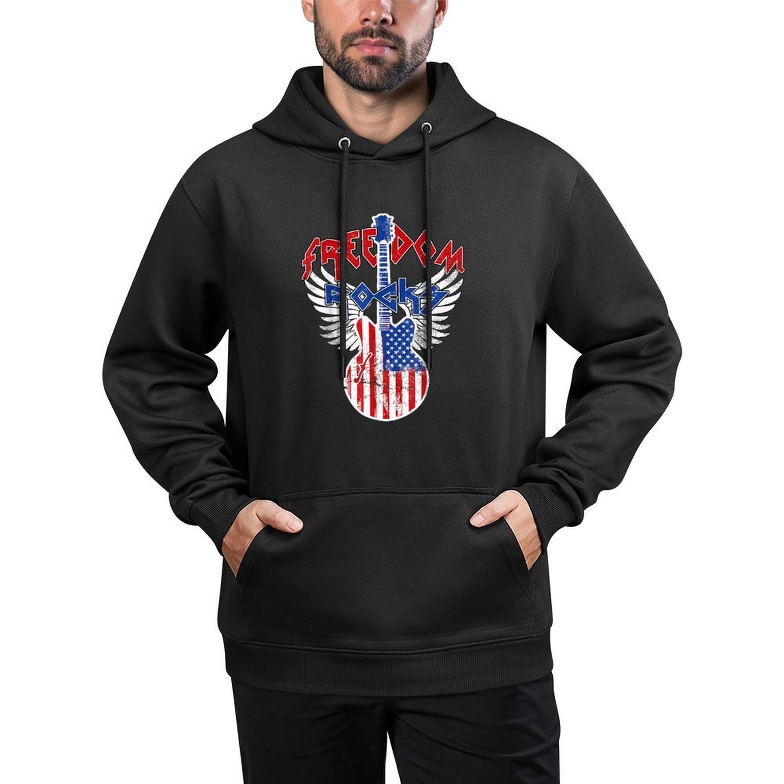 Freedom Rocks 4th of July Patriotic USA Rocks Guitar Layering Staple Hoodie