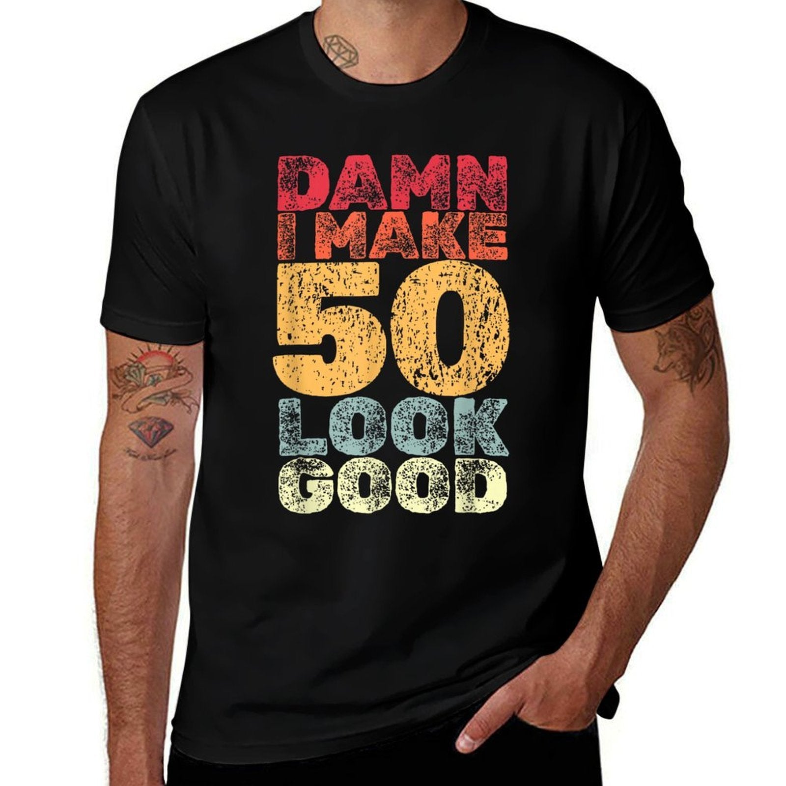 50 Year Old I Make 50 Look Good I 50th Birthday  Rolled Sleeves T-Shirt