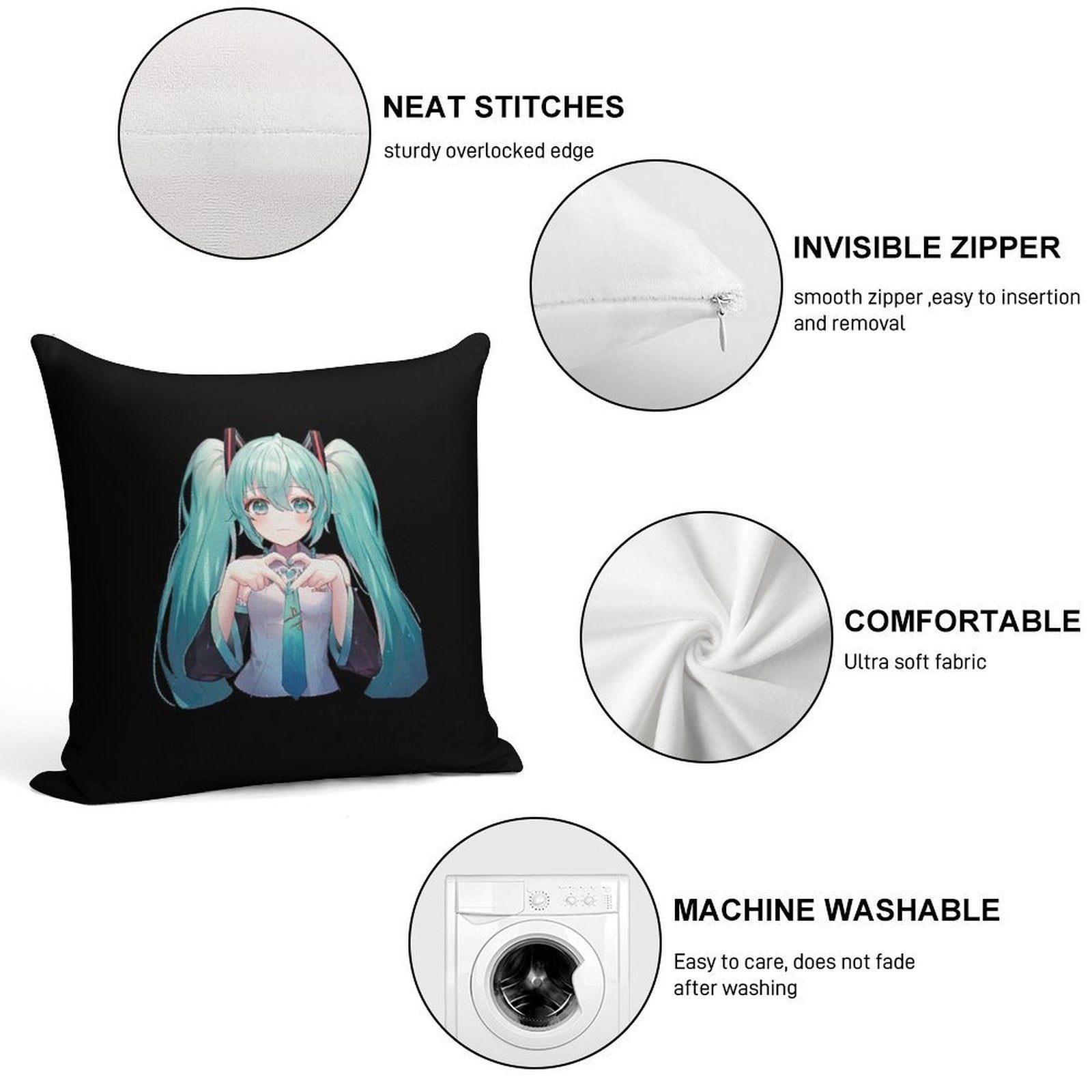 Hatsune Miku Soft Reinforced Edging Throw Pillow