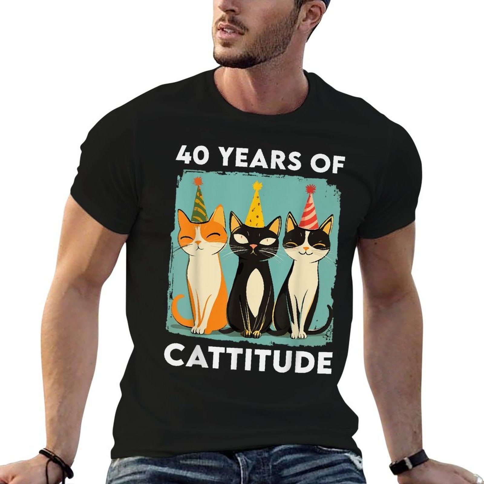 40 Years Of Cattitude 40th Birthday Cat Lover 40 Years Old  Heathered Texture T-Shirt