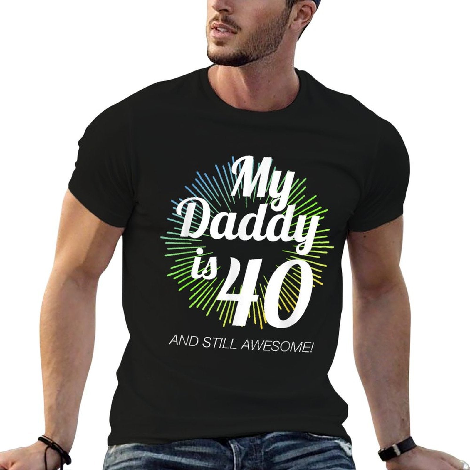 40 Years Old My Daddy Is 40 40th Birthday Dad 40th Birthday  Ribbed Collar T-Shirt