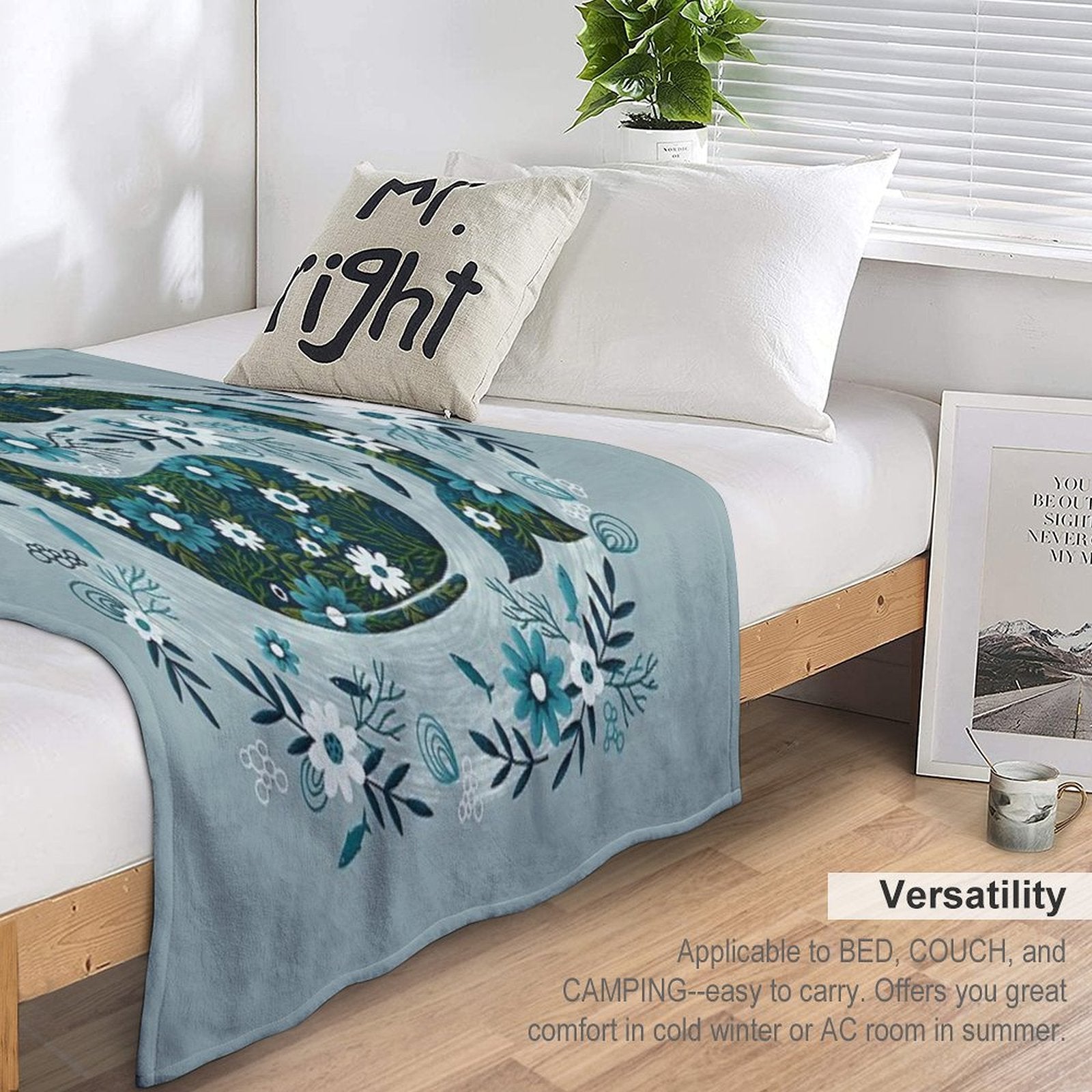 Pretty Floral Whales Circle in Blues And Greens Multi-functional Throw Blanket