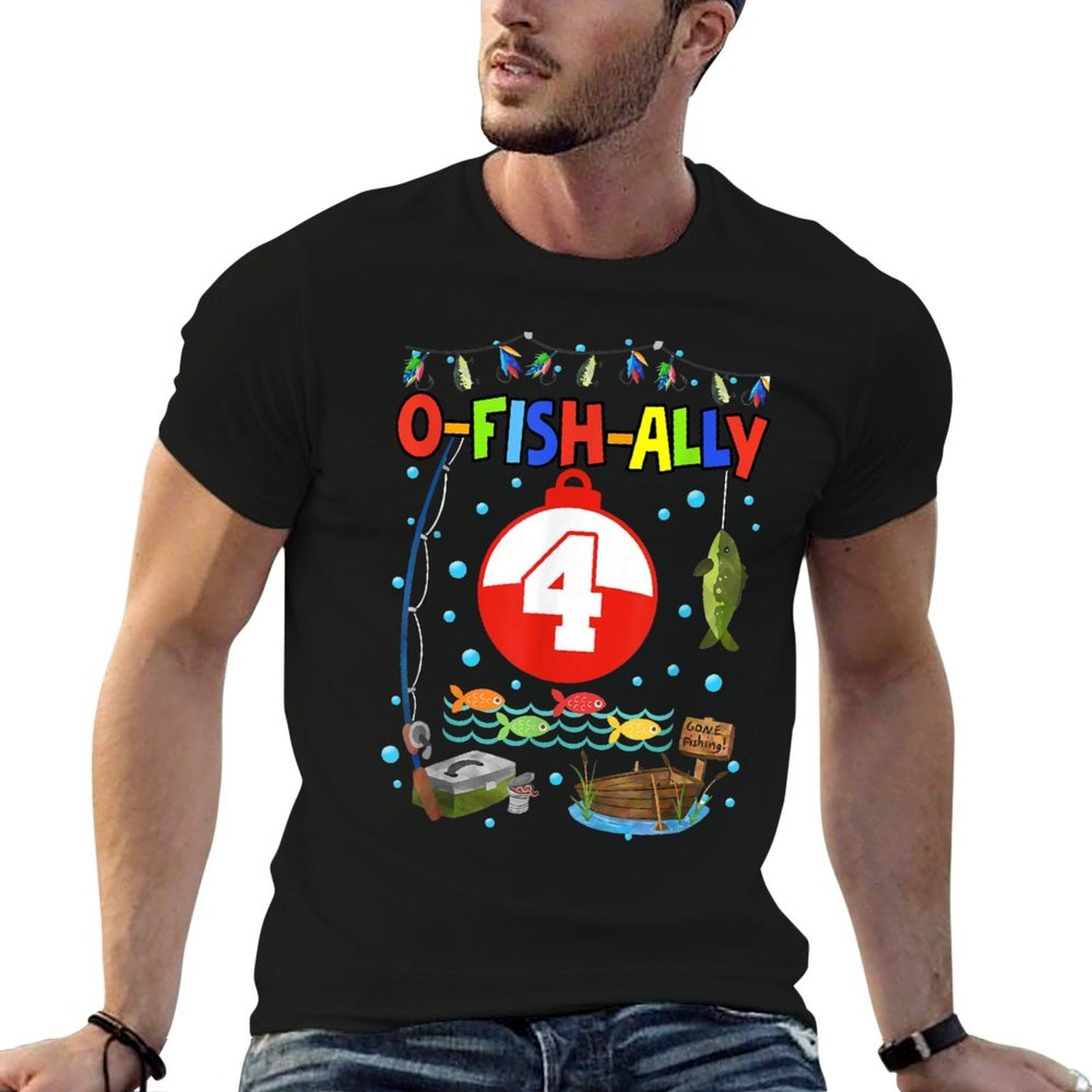 4 Year Old Fishing 4th Birthday Boy Bday Party Decorations  Eco-friendly Material T-Shirt