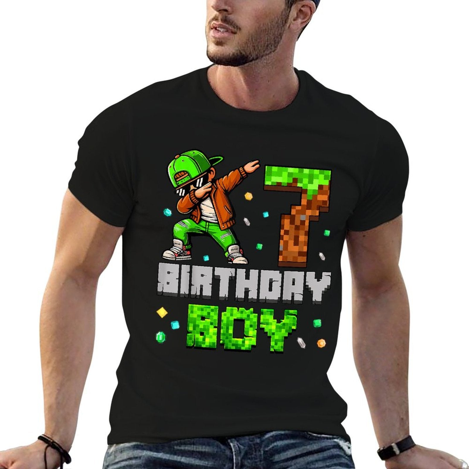 Birthday Boy Its My 7th Birthday Pixel Dabbing 7 Year Old  Affordable Price T-Shirt