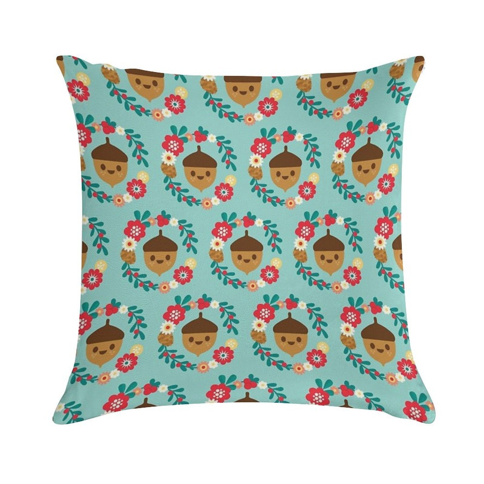 Acorn And Flowers Pattern Design  Blue Soft Durable Construction Throw Pillow