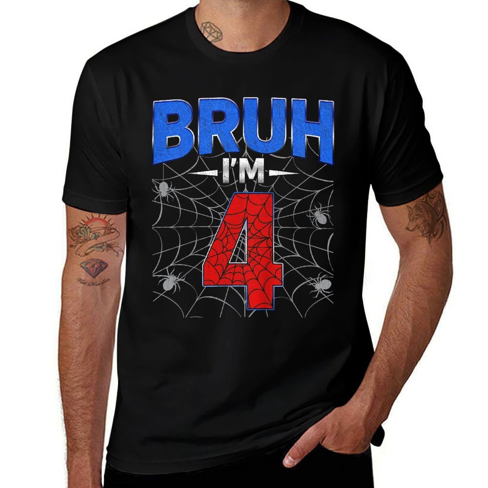 Kids Bruh I'm 4 Year Old Funny 4th Birthday Boys Kids Spider Web  Vintage-inspired T-Shirt