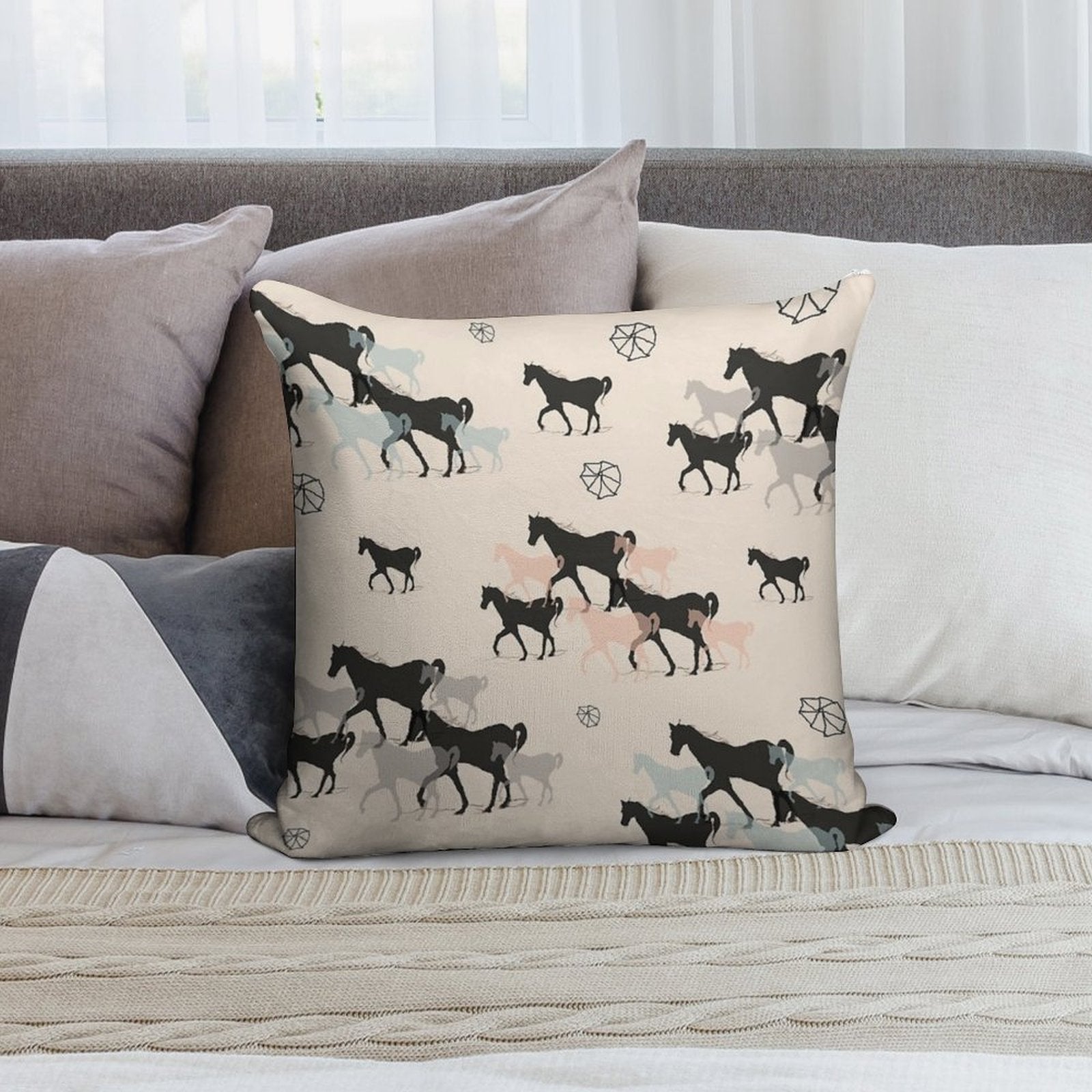 Horses Soft Reinforced Edging Throw Pillow