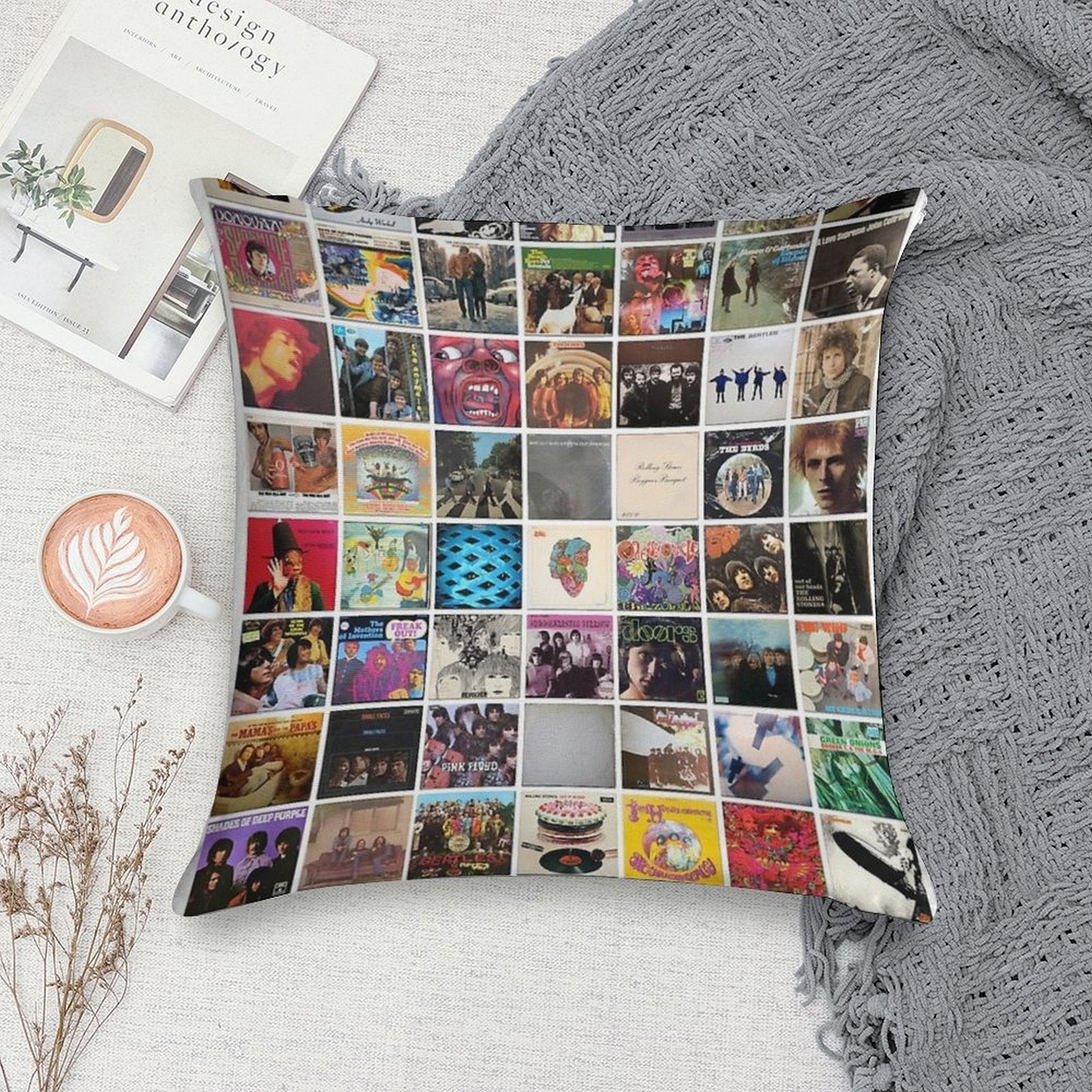 60s Vinyl Covers - 1960s Music - Vintage Cassette Album Cover Art Soft Reinforced Edging Throw Pillow