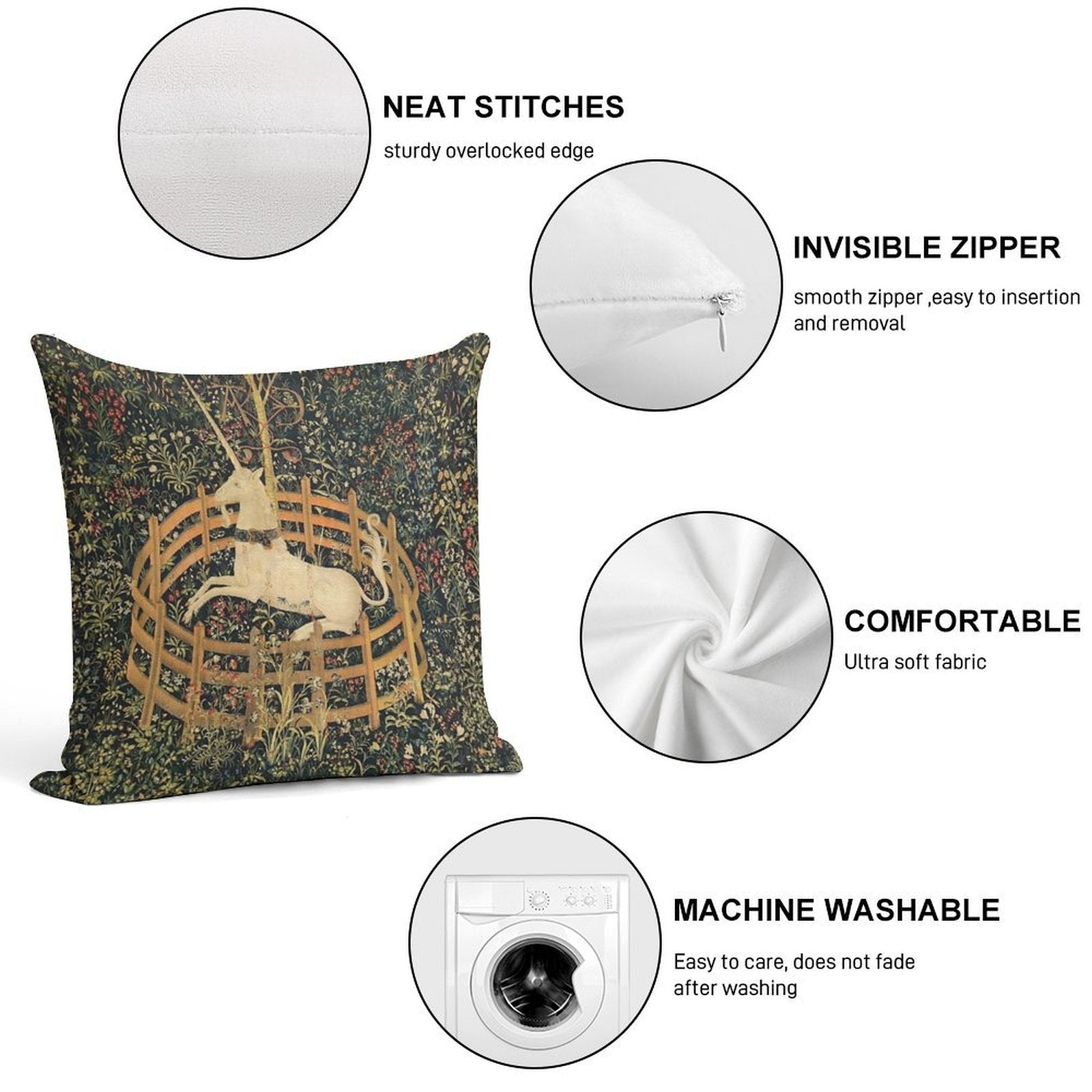 Unicorn Tapestry Soft Decorative Cover Throw Pillow