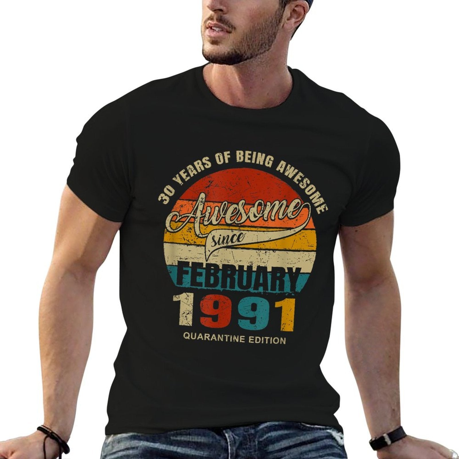 30 Years Of Being Awesome Since February 1991 30th Birthday  Ribbed Collar T-Shirt
