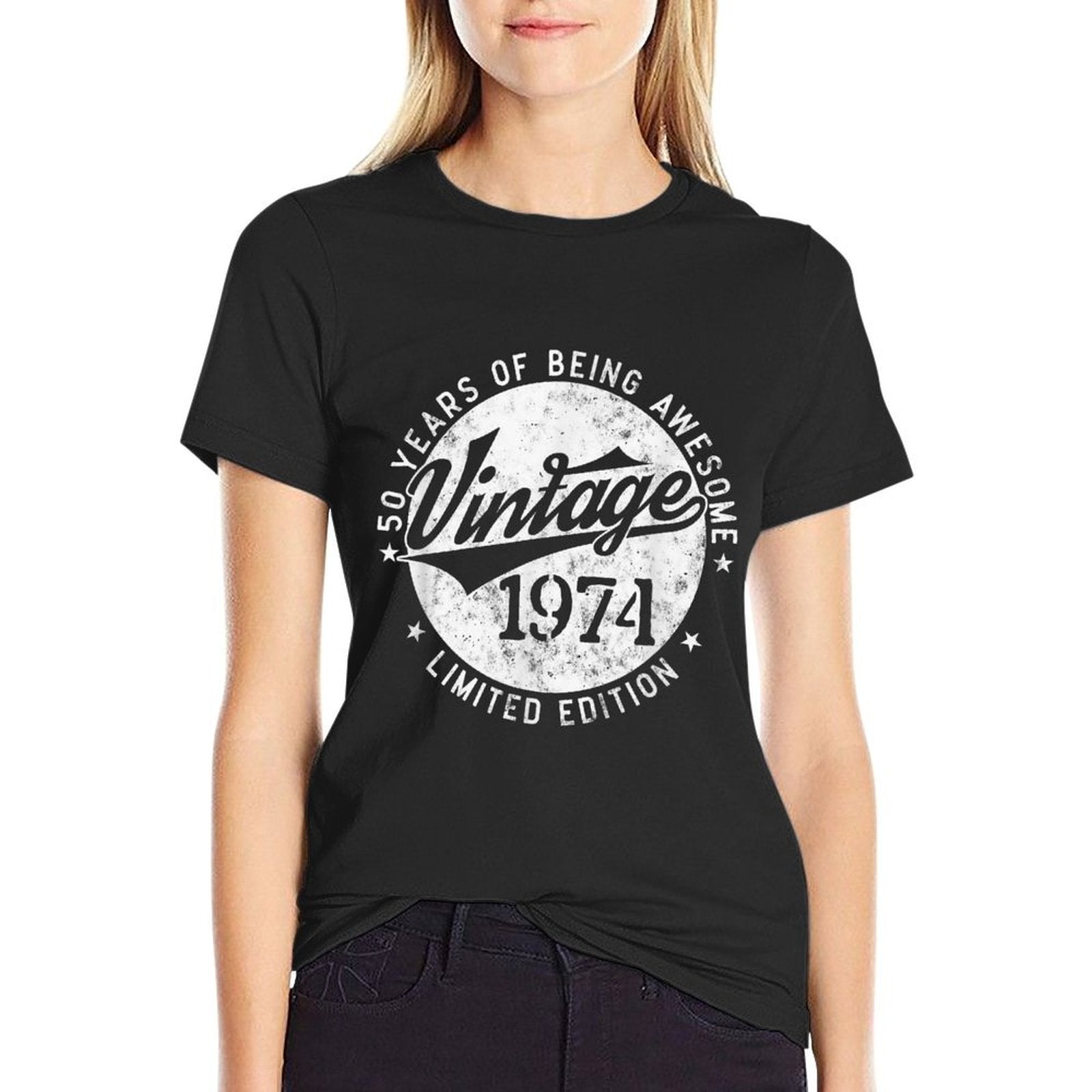 50 Years Of Being Awesome 1974 Retro Sunset 80s Decorations  Heathered Texture T-Shirt