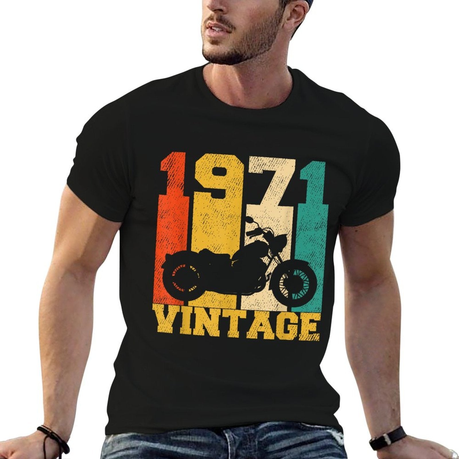 50th Birthday Gift 1971 Vintage Motorcycle 50th Birthday  Oversized Silhouette T-Shirt