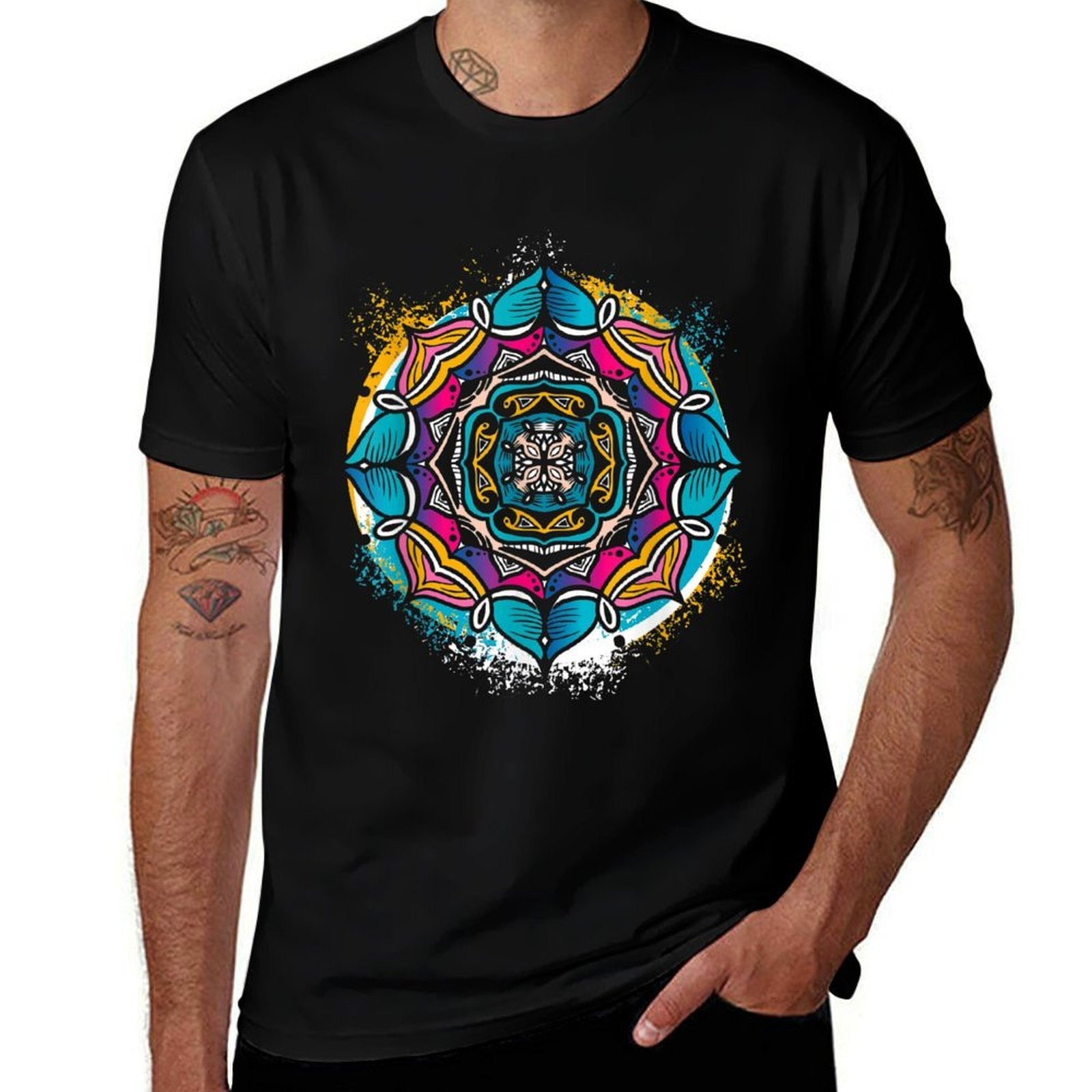 Sacred Geometry Art Meditation Flower Circle Yoga Mandala  Slim-fit Cut T-Shirt