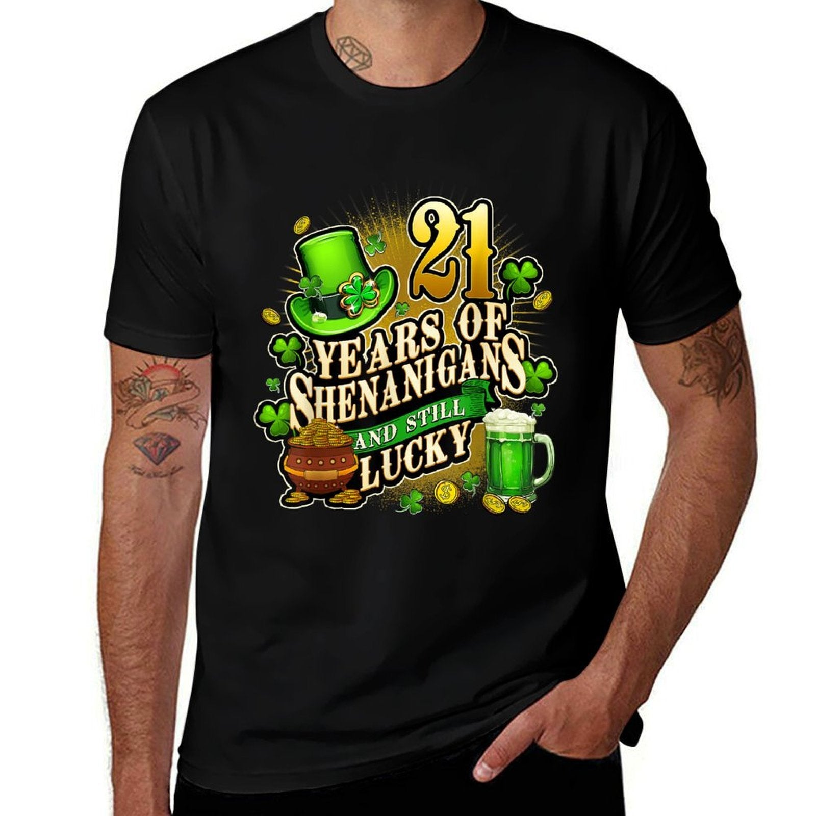 21 Years of Shenanigans St. Patrick's Day 21st Birthday  Ribbed Collar T-Shirt