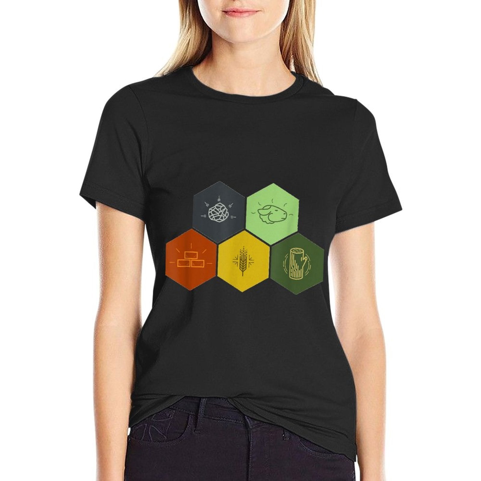 Brick, Wood, Rock, Wheat,  Sheep  Board Game Geek  Polyester Blend T-Shirt