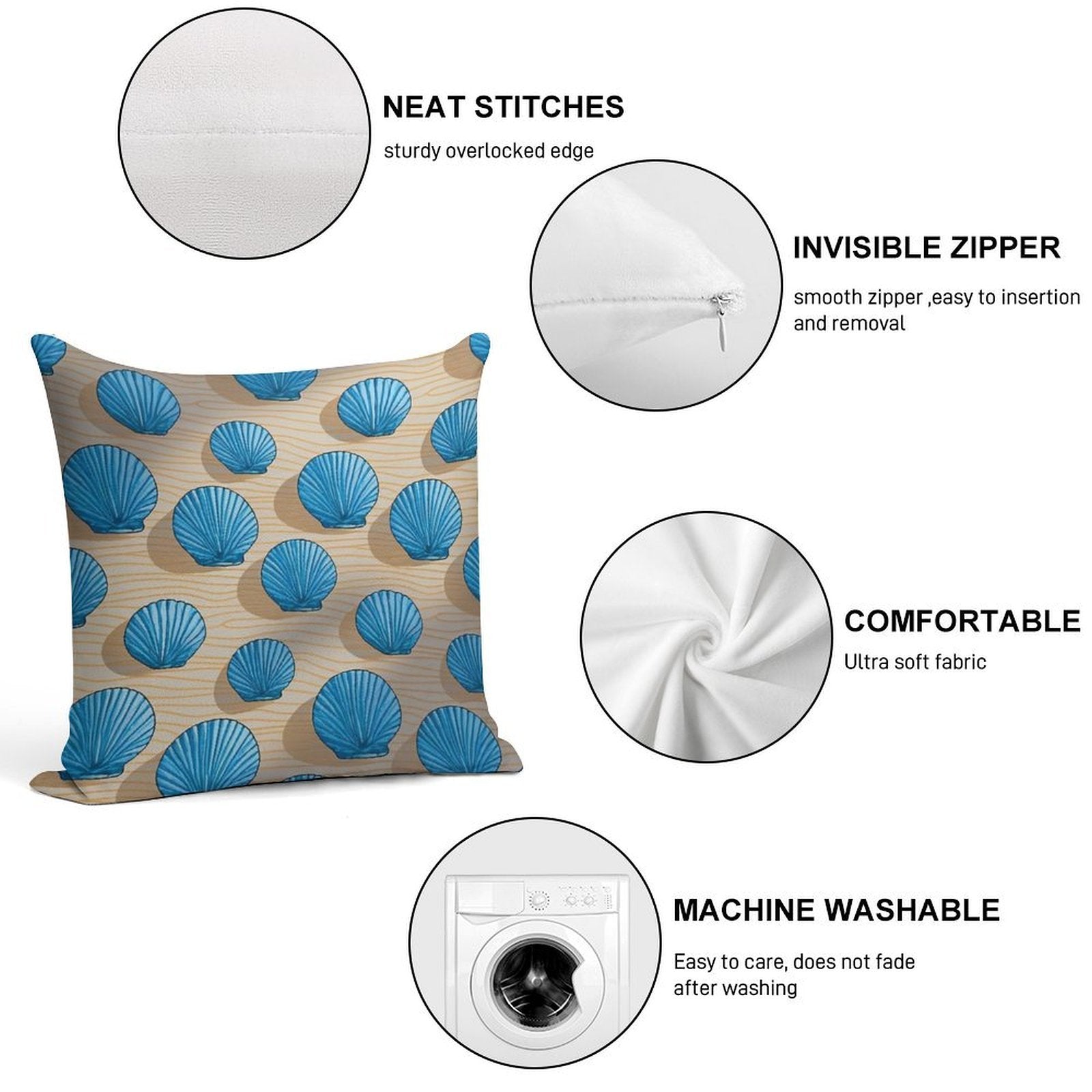 Blue Coastal Beach Soft Multiple Sizes Throw Pillow