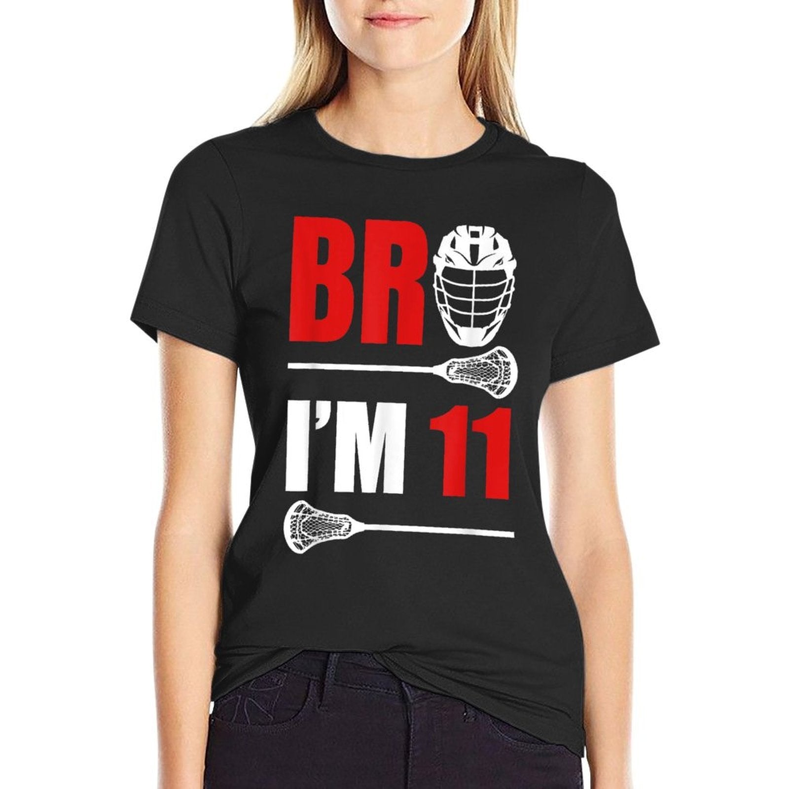 11th Birthday Boy Bro I'm 11 Year Old Lacrosse Theme  Heathered Texture T-Shirt