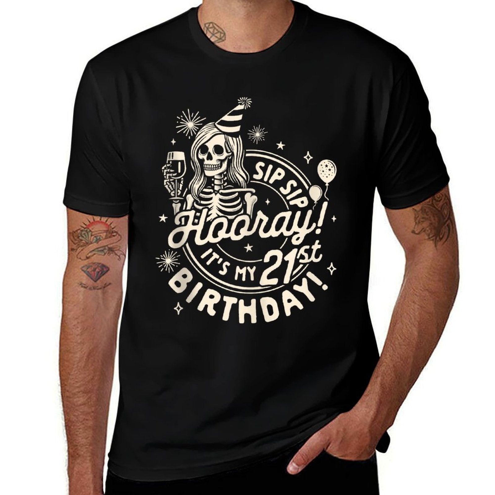 21st Birthday Girl Sips Sip Hooray It's My 21st Birthday  Fade-proof Color T-Shirt