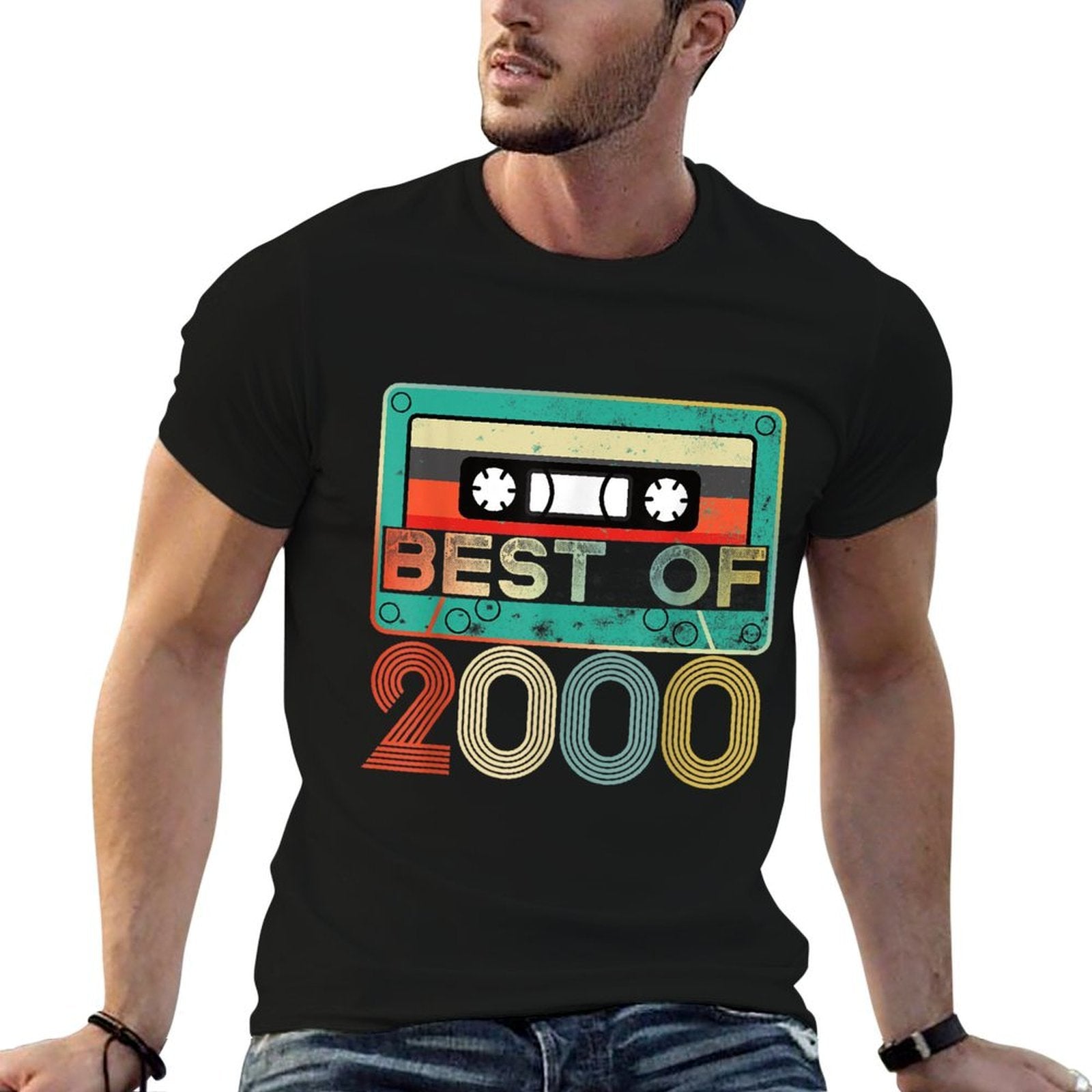 21st Birthday - Vintage 2000 - 21 Years Cassette Tape  Ribbed Collar T-Shirt