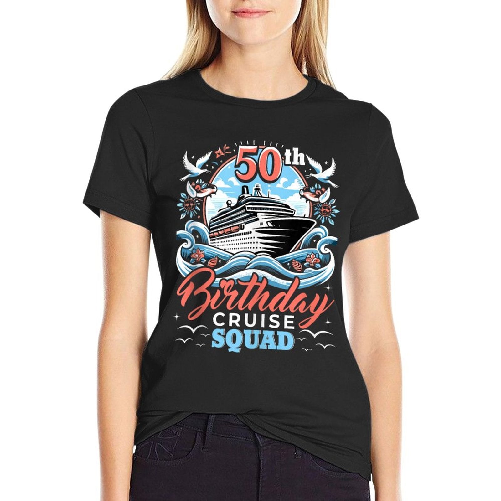 50th Birthday Cruise Squad - Nautical Celebration  Heathered Texture T-Shirt
