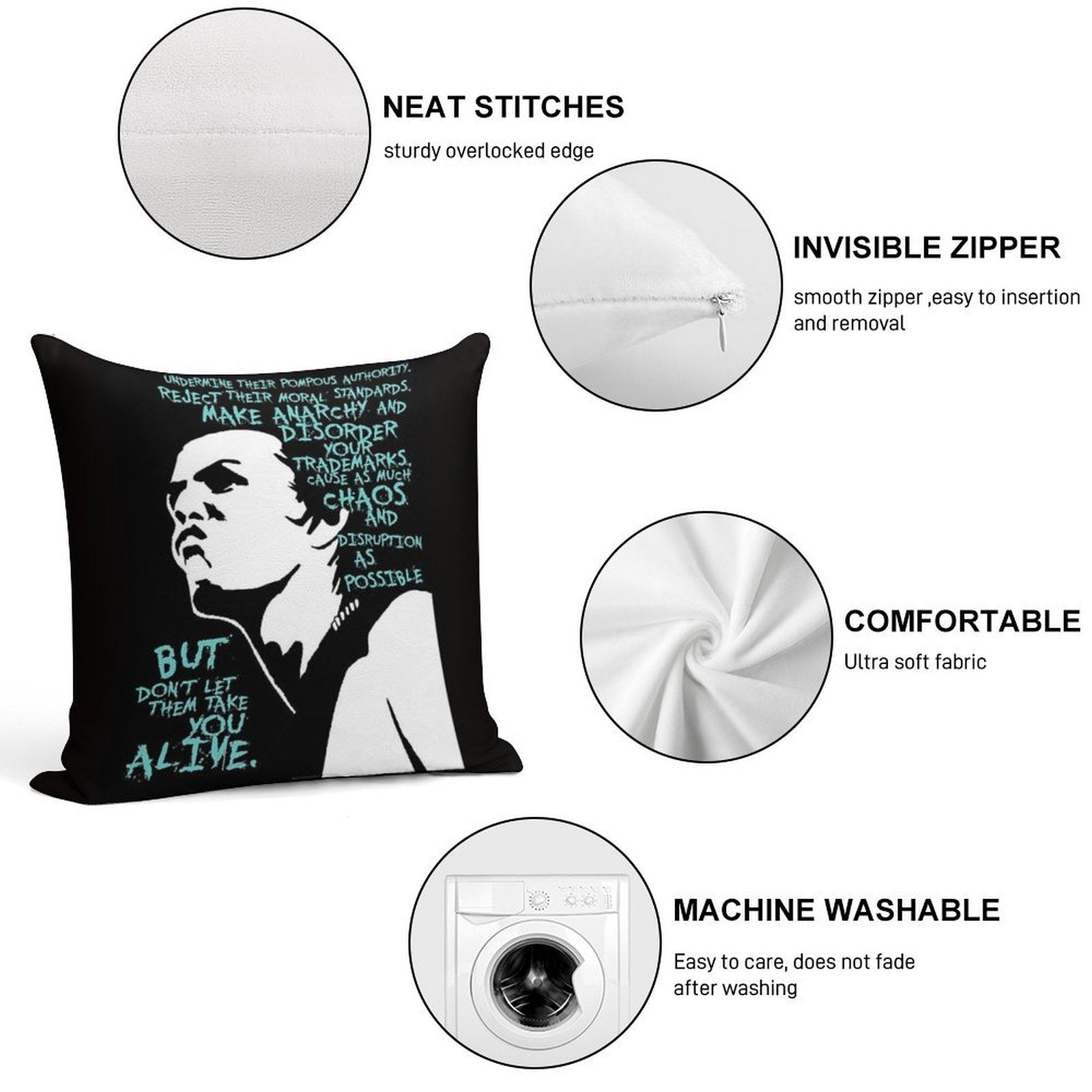 Sid Vicious Dead Or Alive Soft Reinforced Edging Throw Pillow