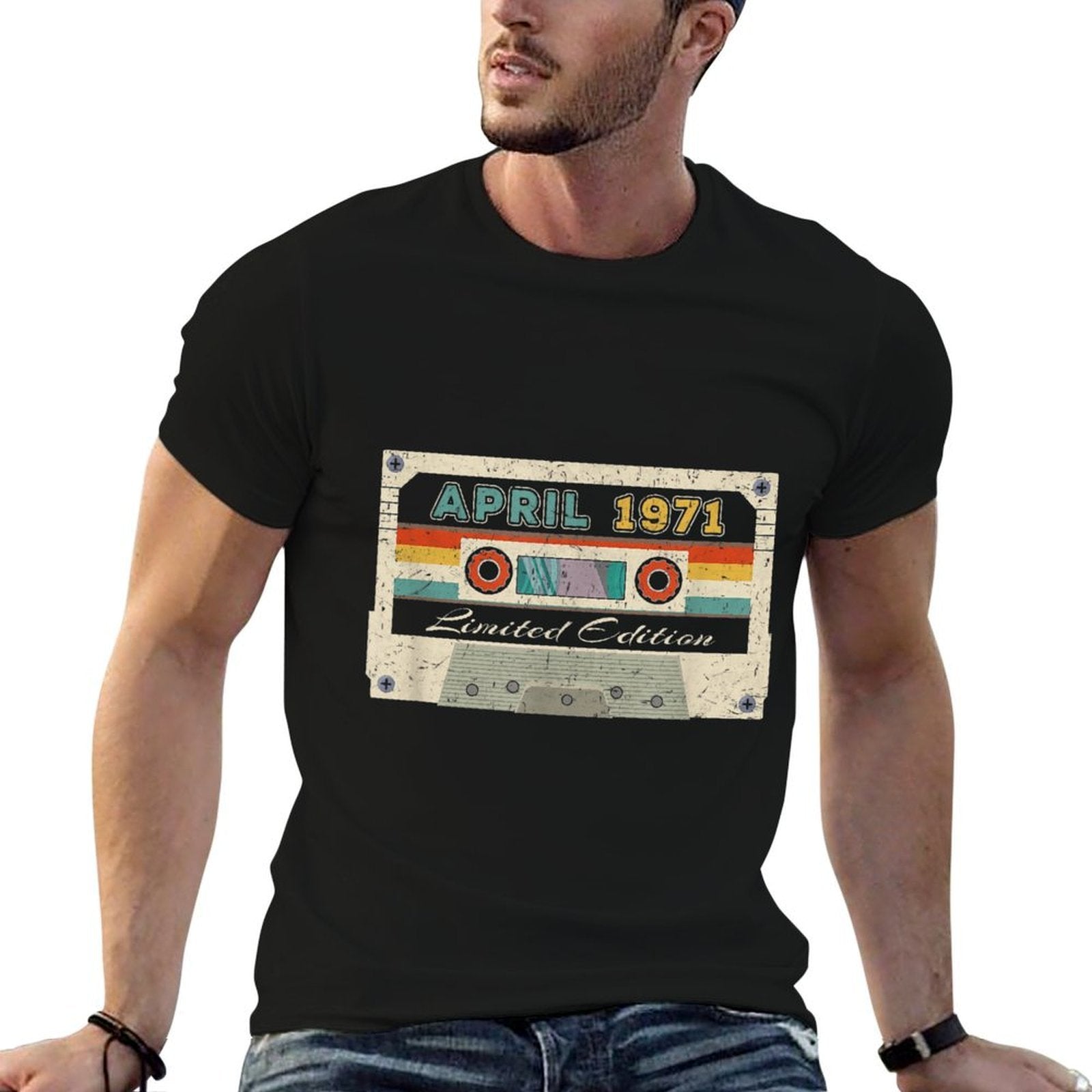 50th Birthday Cassette Tape April 1971 50 Years Old  Wrinkle-resistant T-Shirt