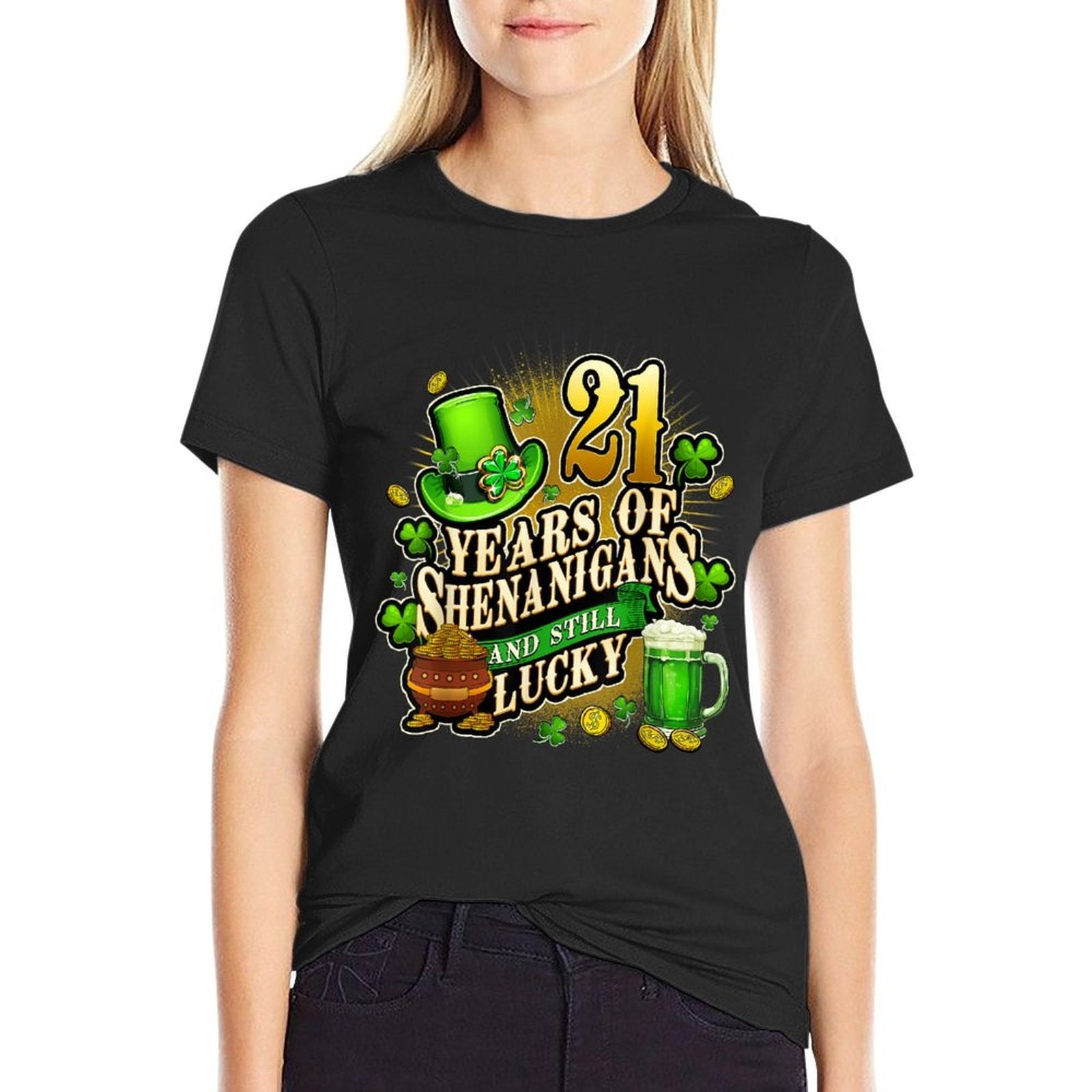 21 Years of Shenanigans St. Patrick's Day 21st Birthday  Ribbed Collar T-Shirt