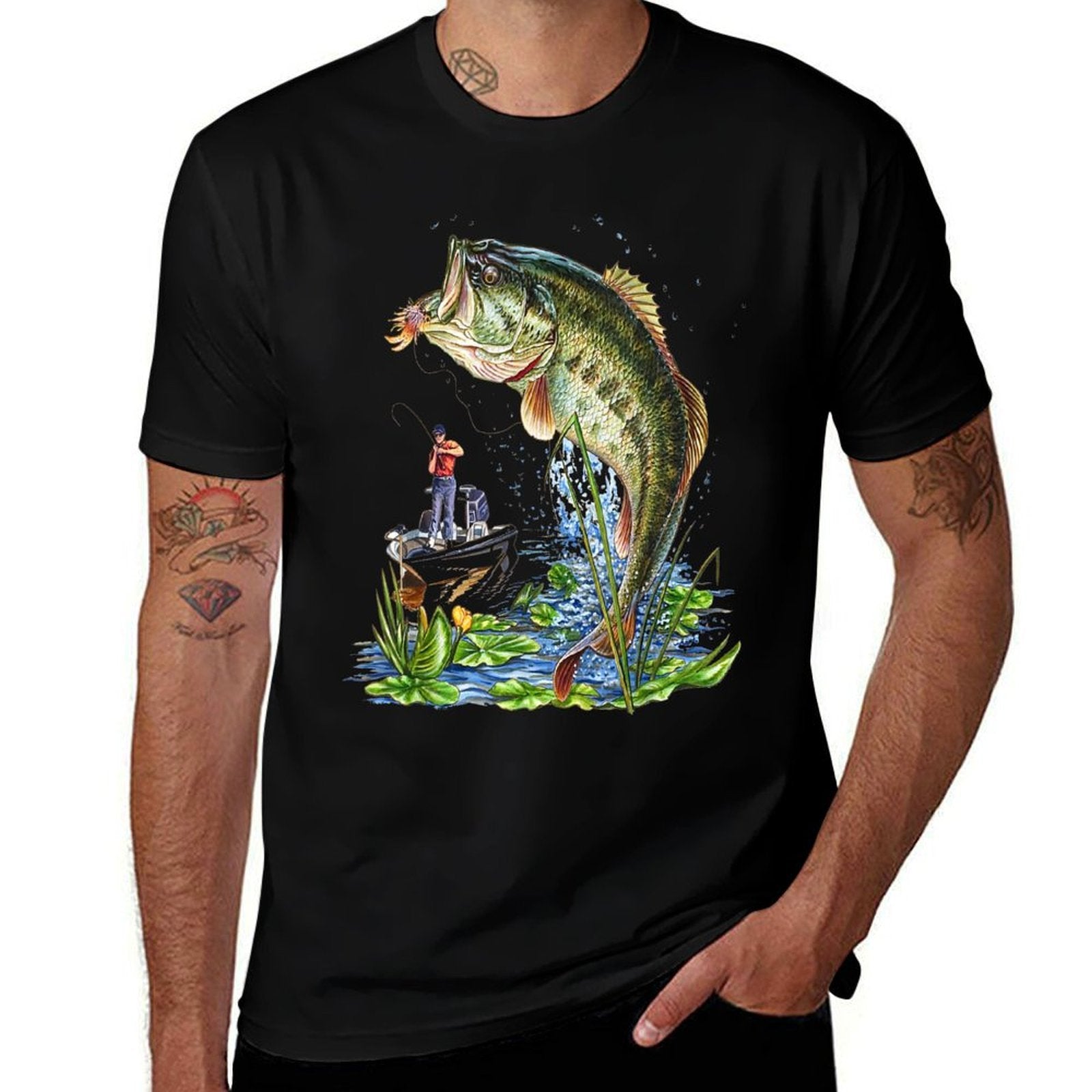 Fishing Graphic Large Mouth Bass Fish  Lightweight T-Shirt