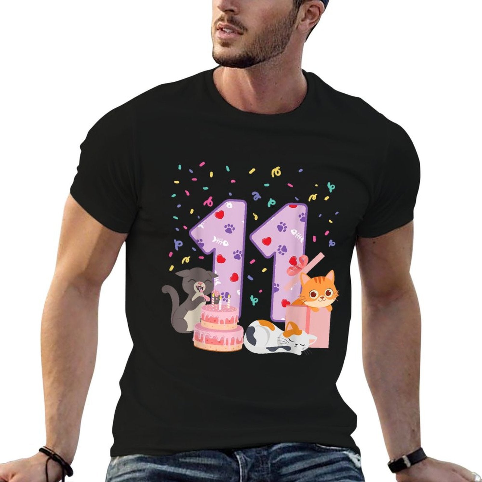 11th Birthday Girl Cute Cat Outfit 11 Years Old Bday Party  Classic T-Shirt