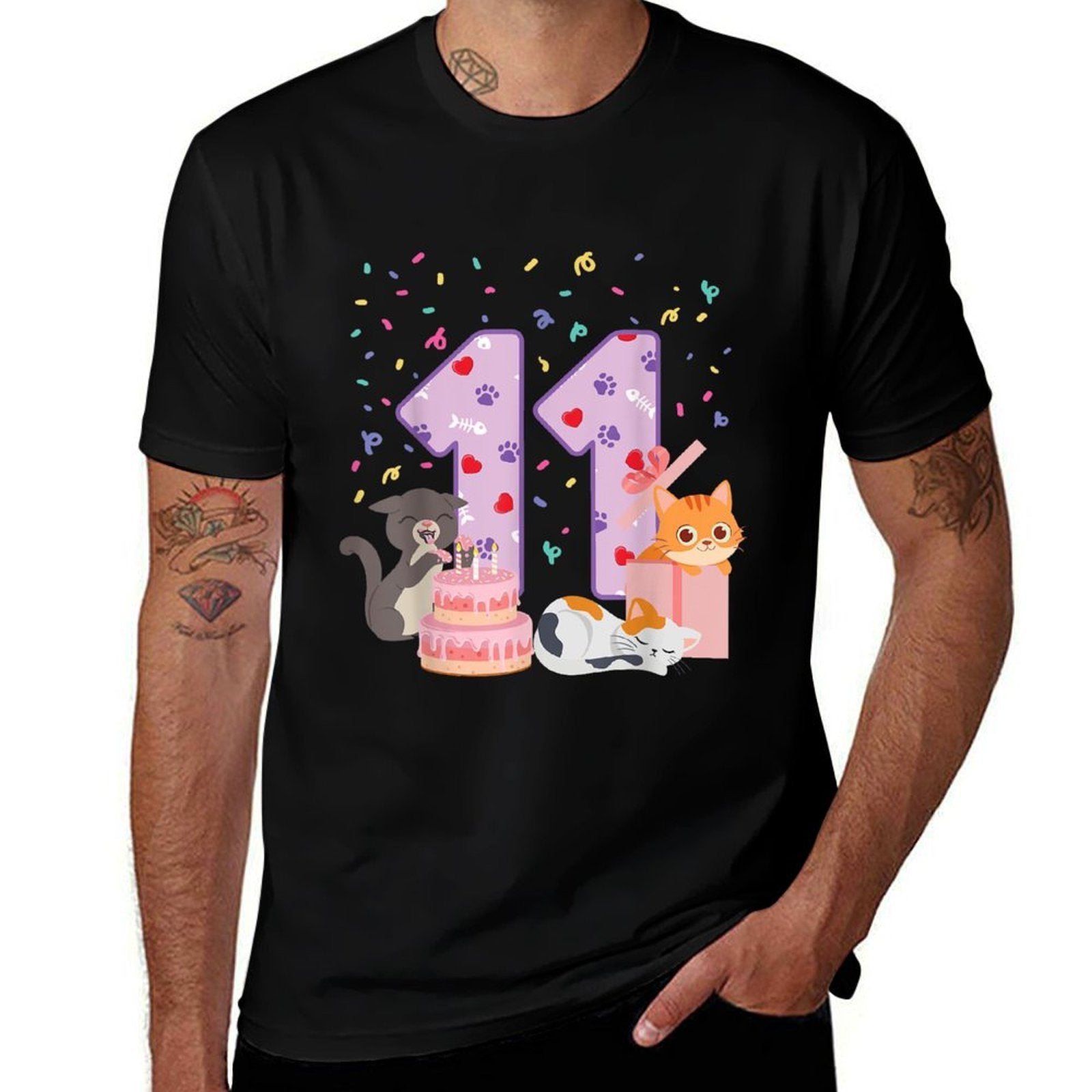 11th Birthday Girl Cute Cat Outfit 11 Years Old Bday Party  Classic T-Shirt