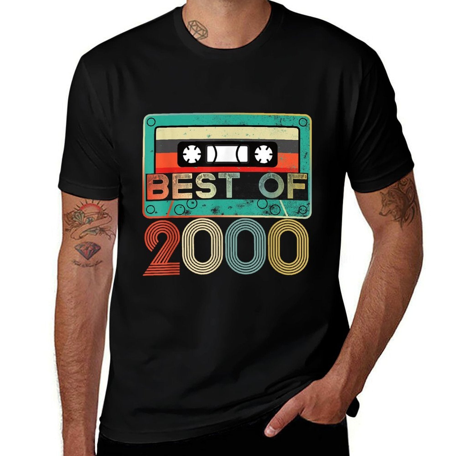 21st Birthday - Vintage 2000 - 21 Years Cassette Tape  Ribbed Collar T-Shirt