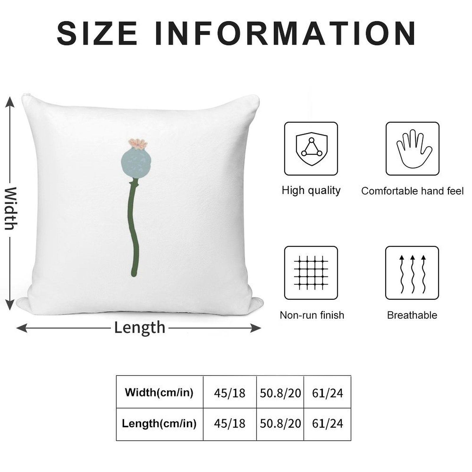 Poppy Capsule Drawing Soft Durable Construction Throw Pillow