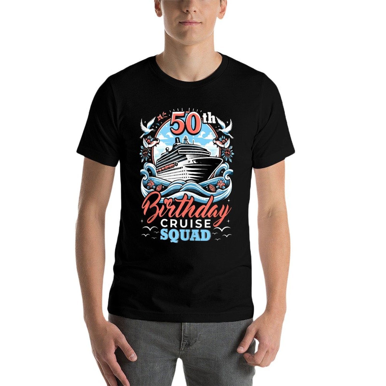 50th Birthday Cruise Squad - Nautical Celebration  Heathered Texture T-Shirt