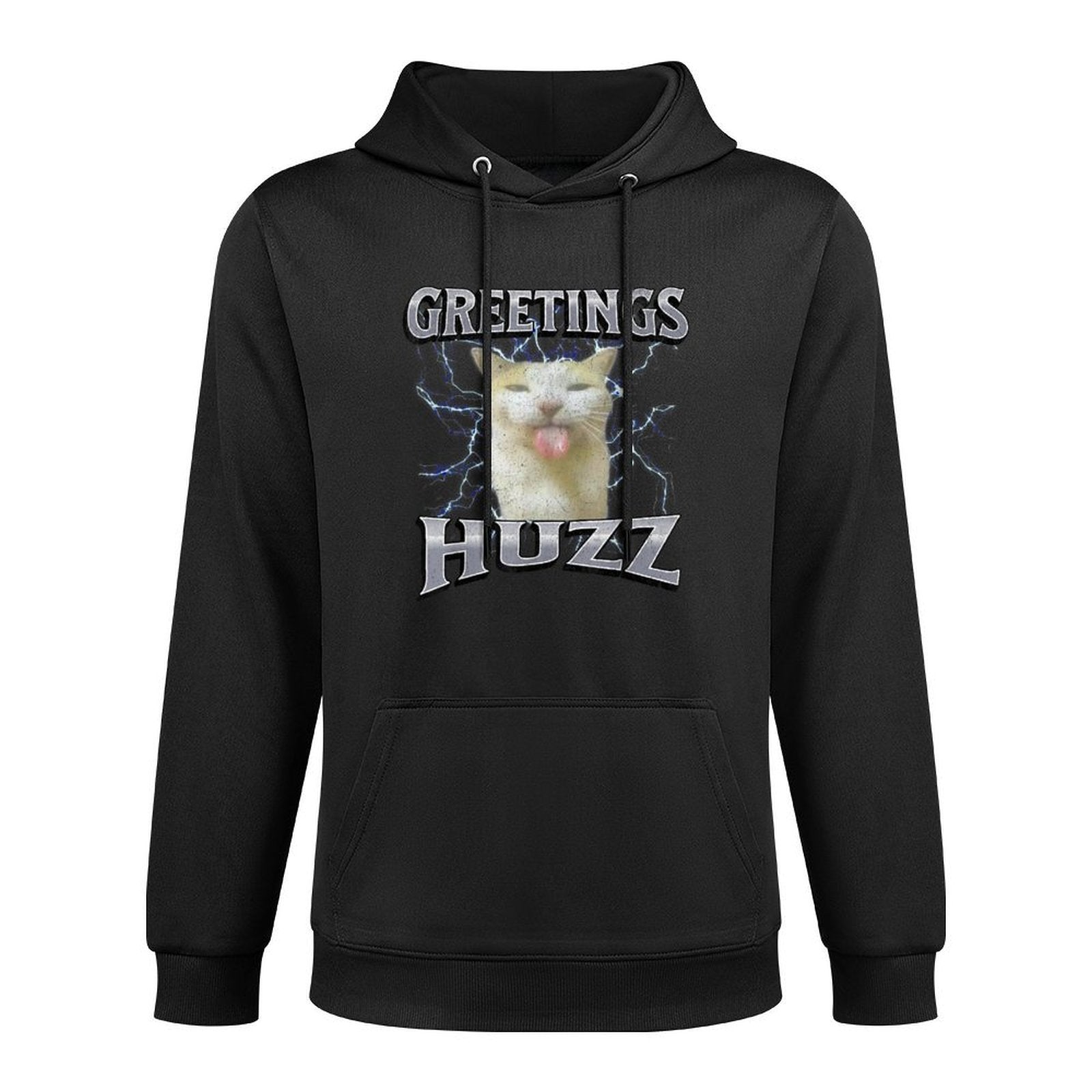 Greetings Huzz Funny Cat Meme Bootleg Graphic Men Women Versatile Streetwear Hoodie