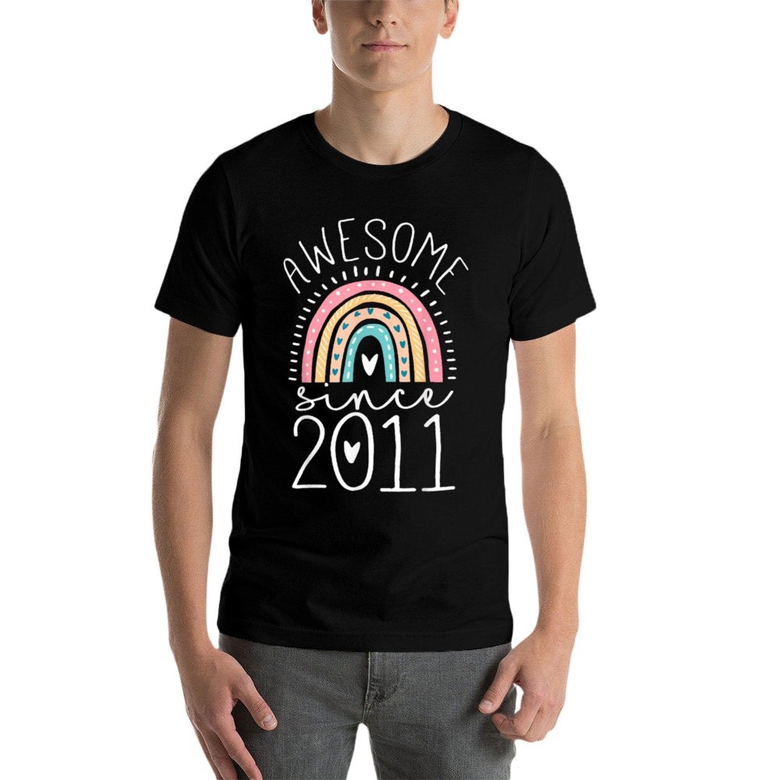 Awesome Since 2011 14th Birthday Rainbow Gifts Born In 2011  Fade-proof Color T-Shirt