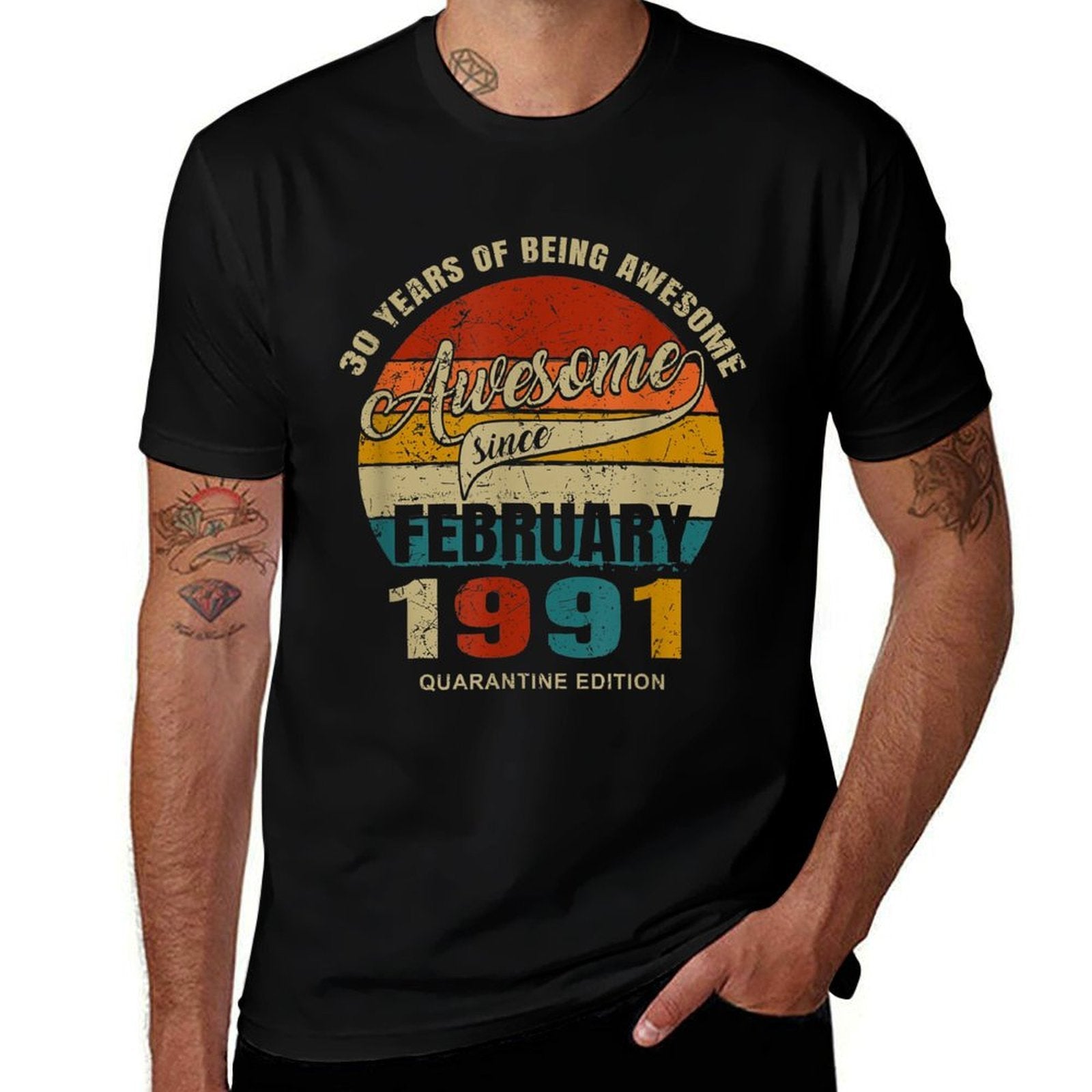 30 Years Of Being Awesome Since February 1991 30th Birthday  Ribbed Collar T-Shirt