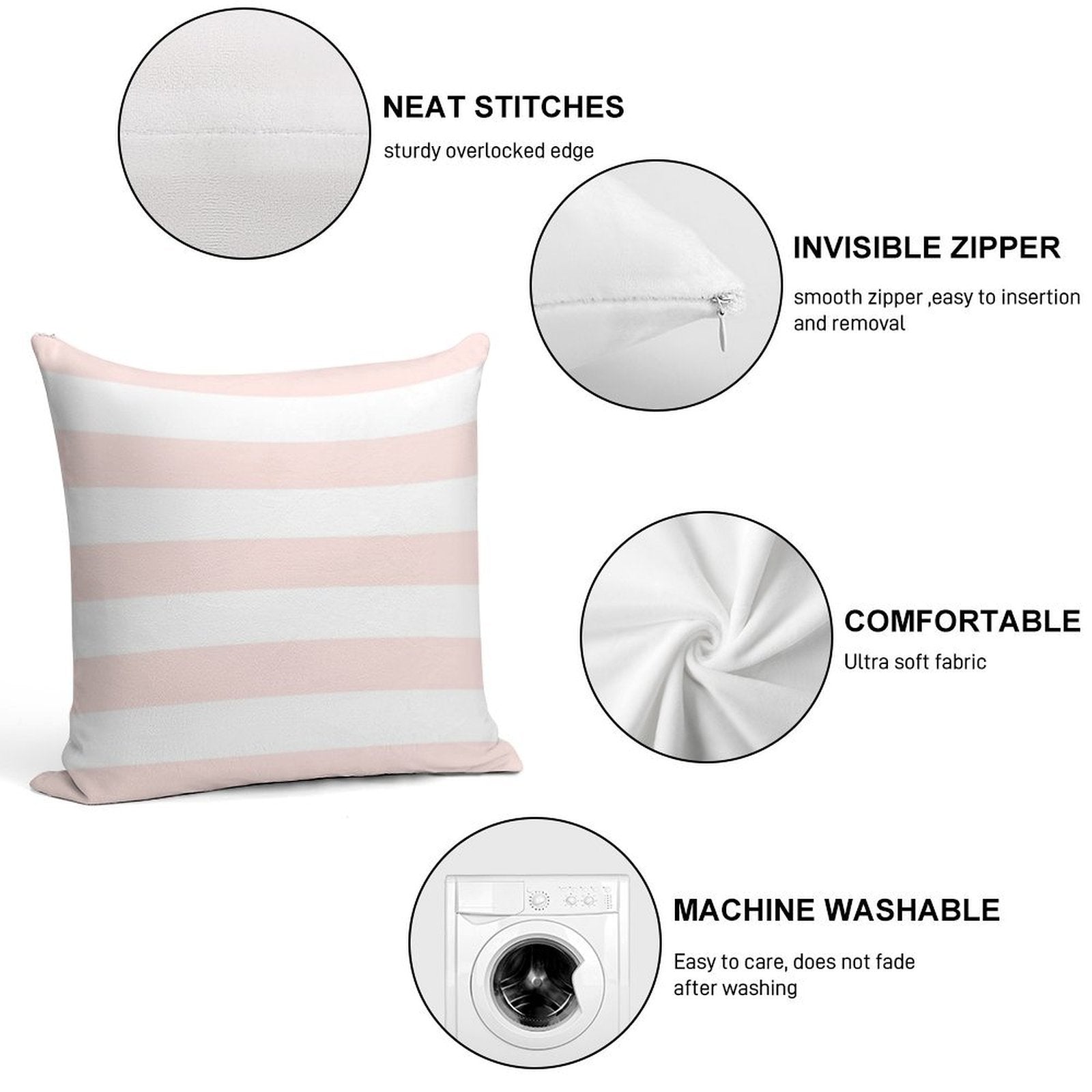 Blush 1 Complement Pale Blush Pink And White Stripe Pattern Soft Style Accent Throw Pillow