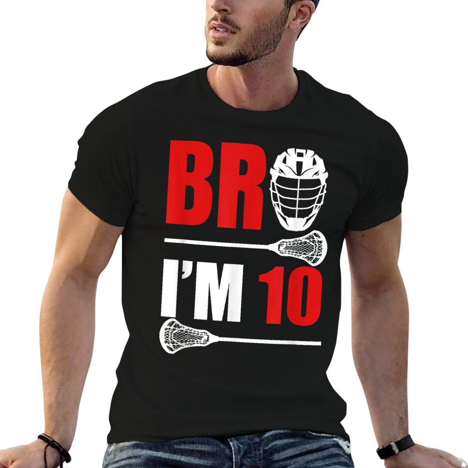 10th Birthday Boy Bro I'm 10 Year Old Lacrosse Theme  Heathered Texture T-Shirt