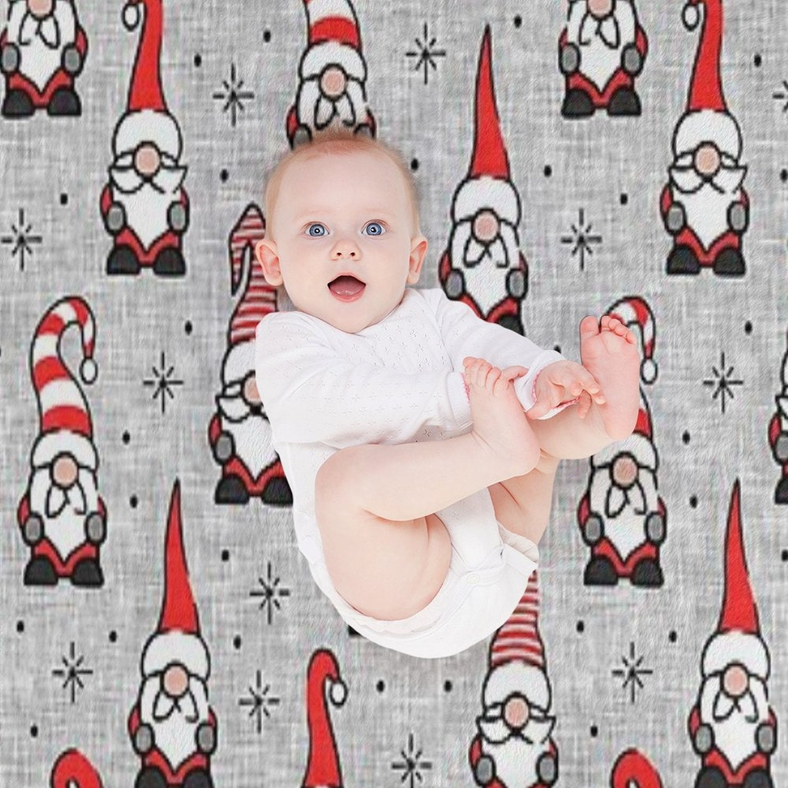 Christmas Gnomes - Grey Velvety-soft Throw Blanket