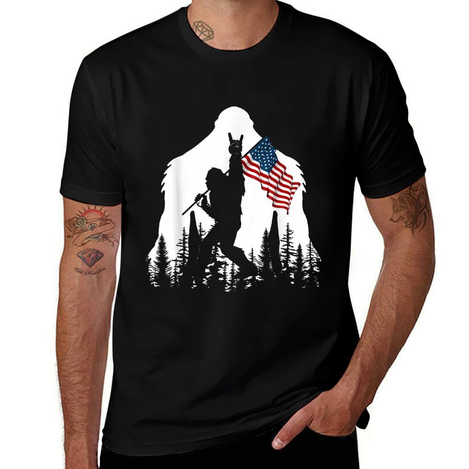 Bigfoot Rock On Hold American Sasquatch Believers  Graphic-printed T-Shirt