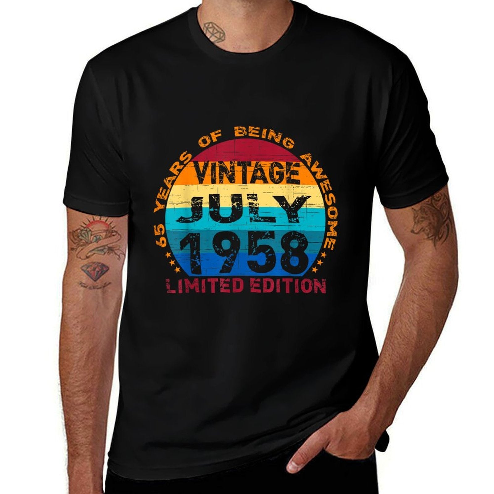 65 Years Old Vintage July 1958 Distressed 65th Birthday  Fade-proof Color T-Shirt