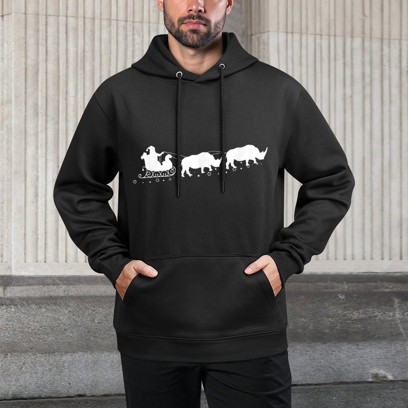 Santa Sleigh Rhinos Christmas Rhino Lovers X-Mas Kangaroo Pocket Hoodie
