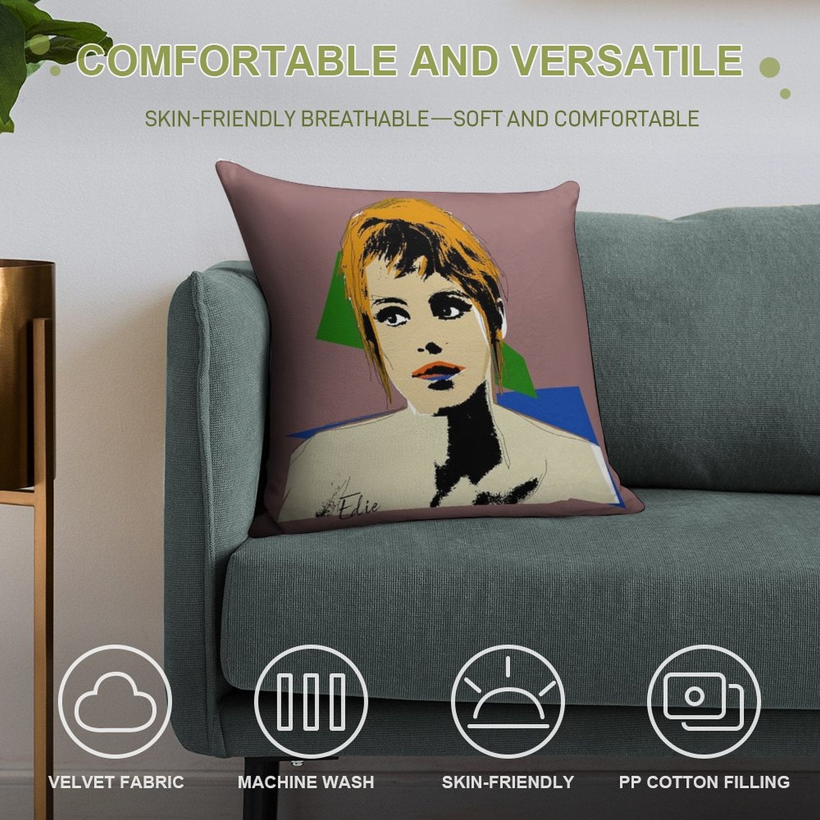 Edie Sedgwick Factory Girl Warhol Graphic Soft Easy Maintenance Throw Pillow