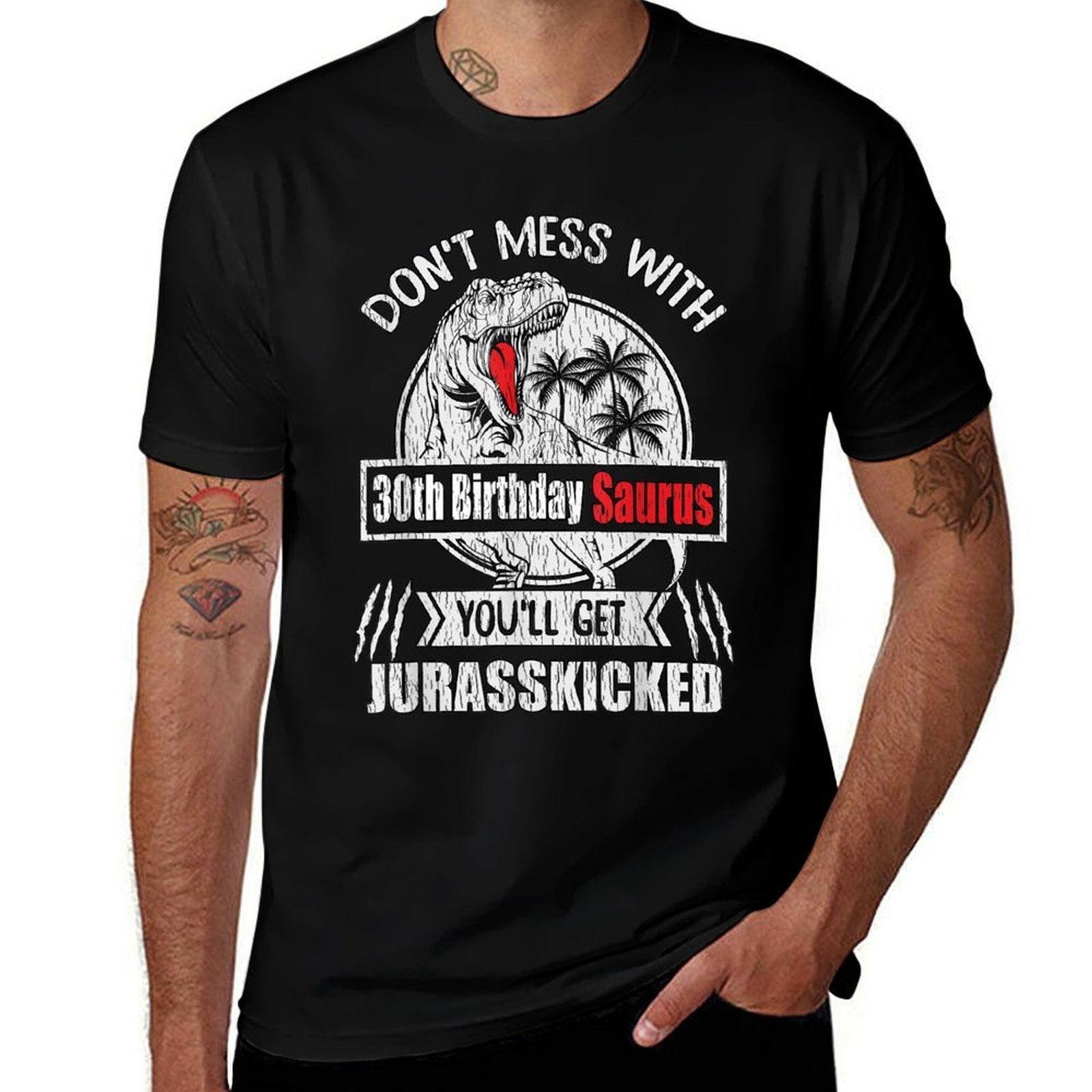 30th Bday Don't Mess With Saurus Dinosaur 30th Birthday  Polyester Blend T-Shirt